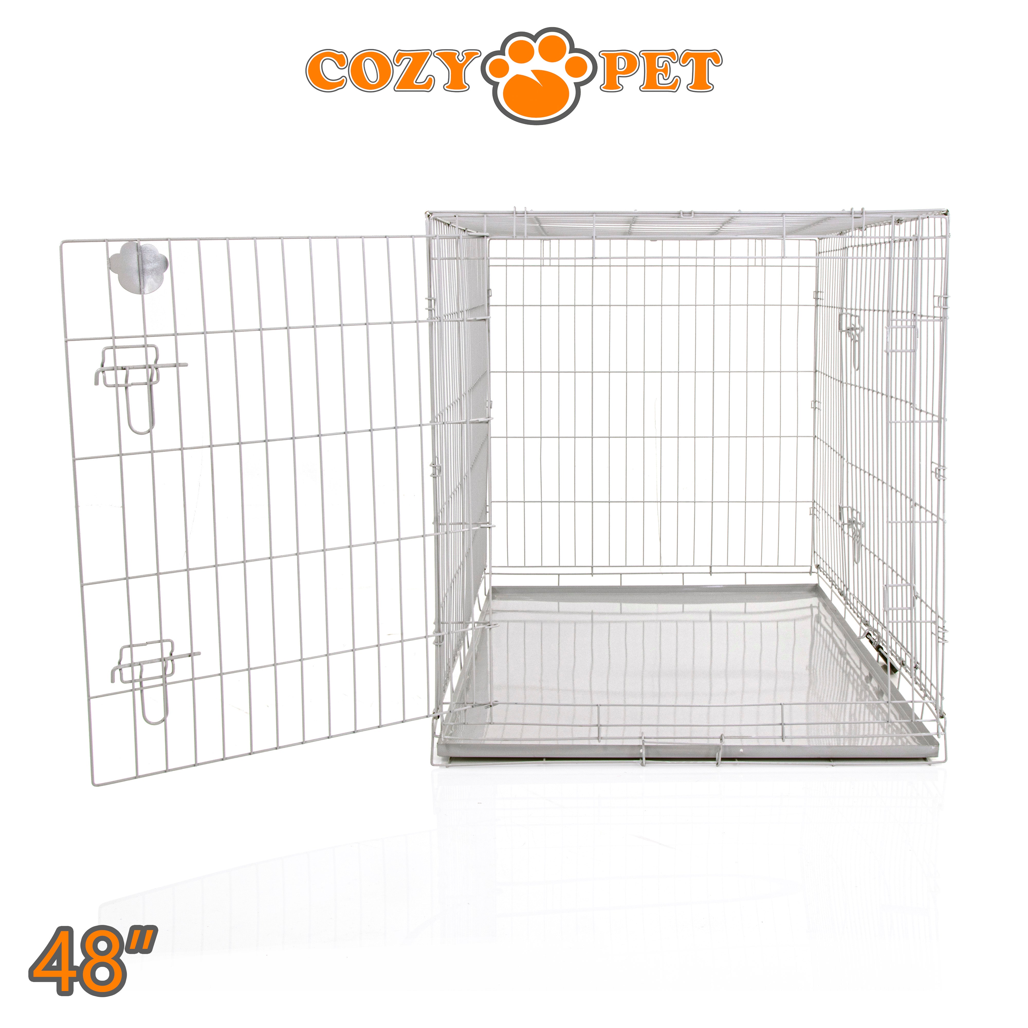 48" Dog Cage in Light Grey by Cozy Pet with Metal Tray - DC48G