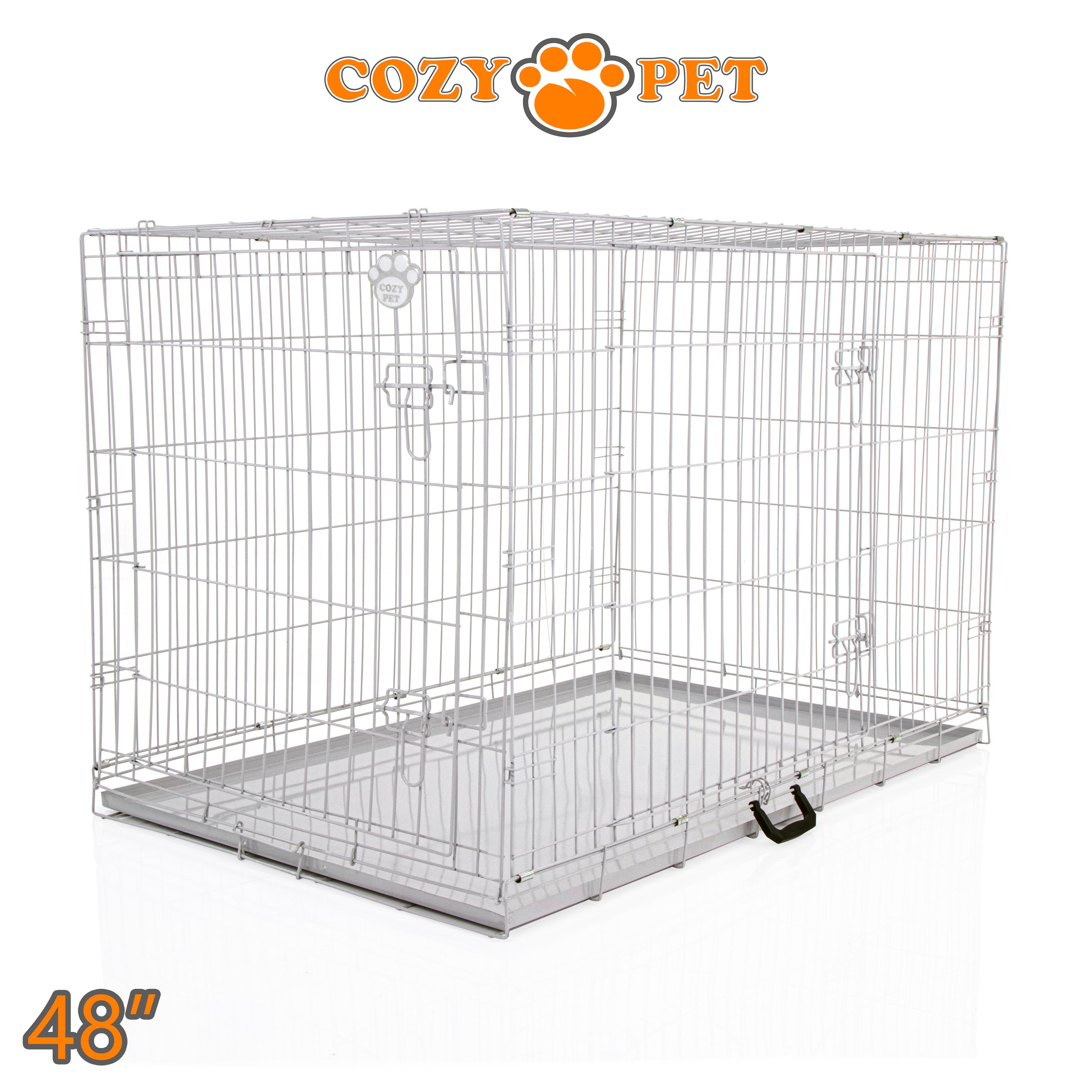 48" Dog Cage in Light Grey by Cozy Pet with Metal Tray - DC48G