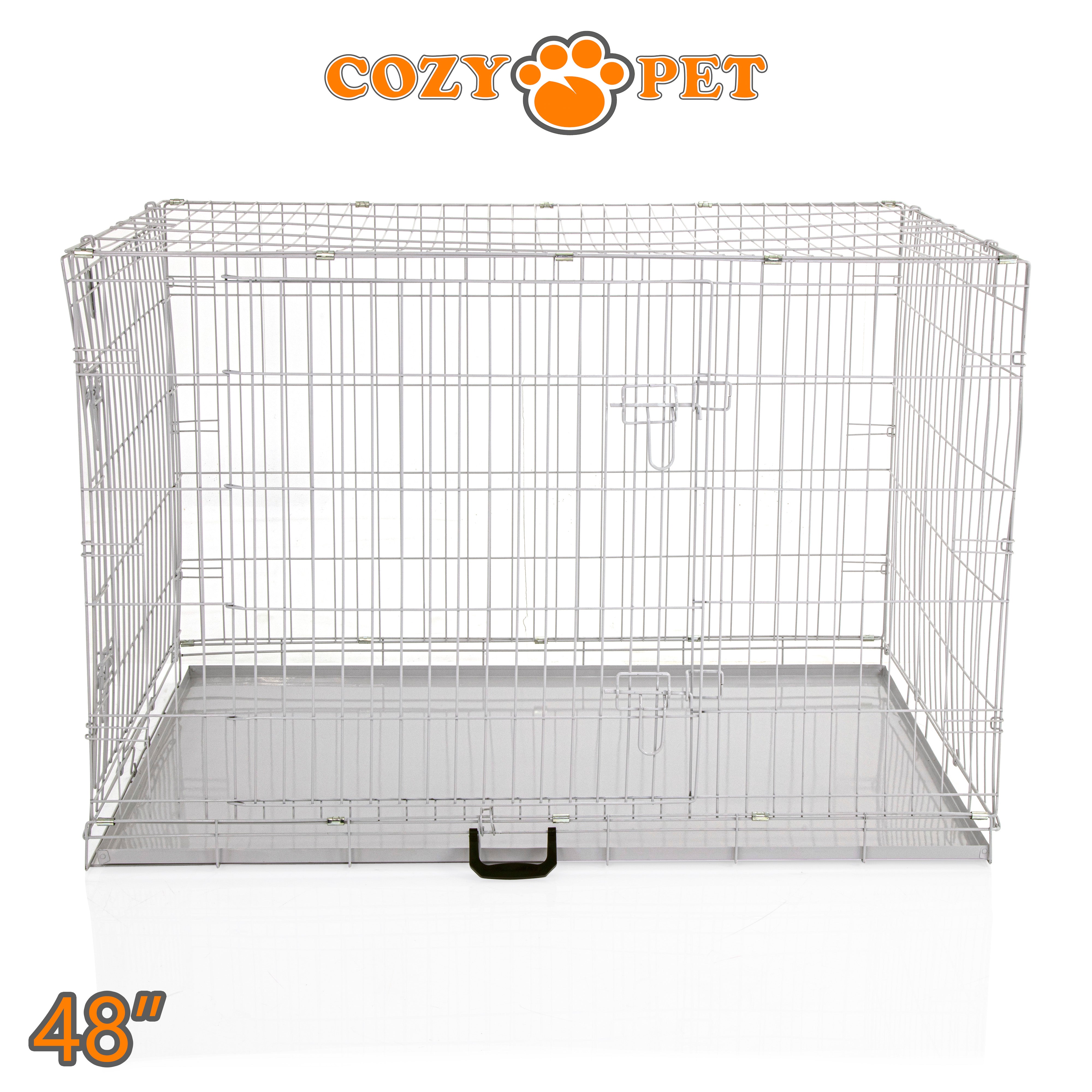 48" Dog Cage in Light Grey by Cozy Pet with Metal Tray - DC48G