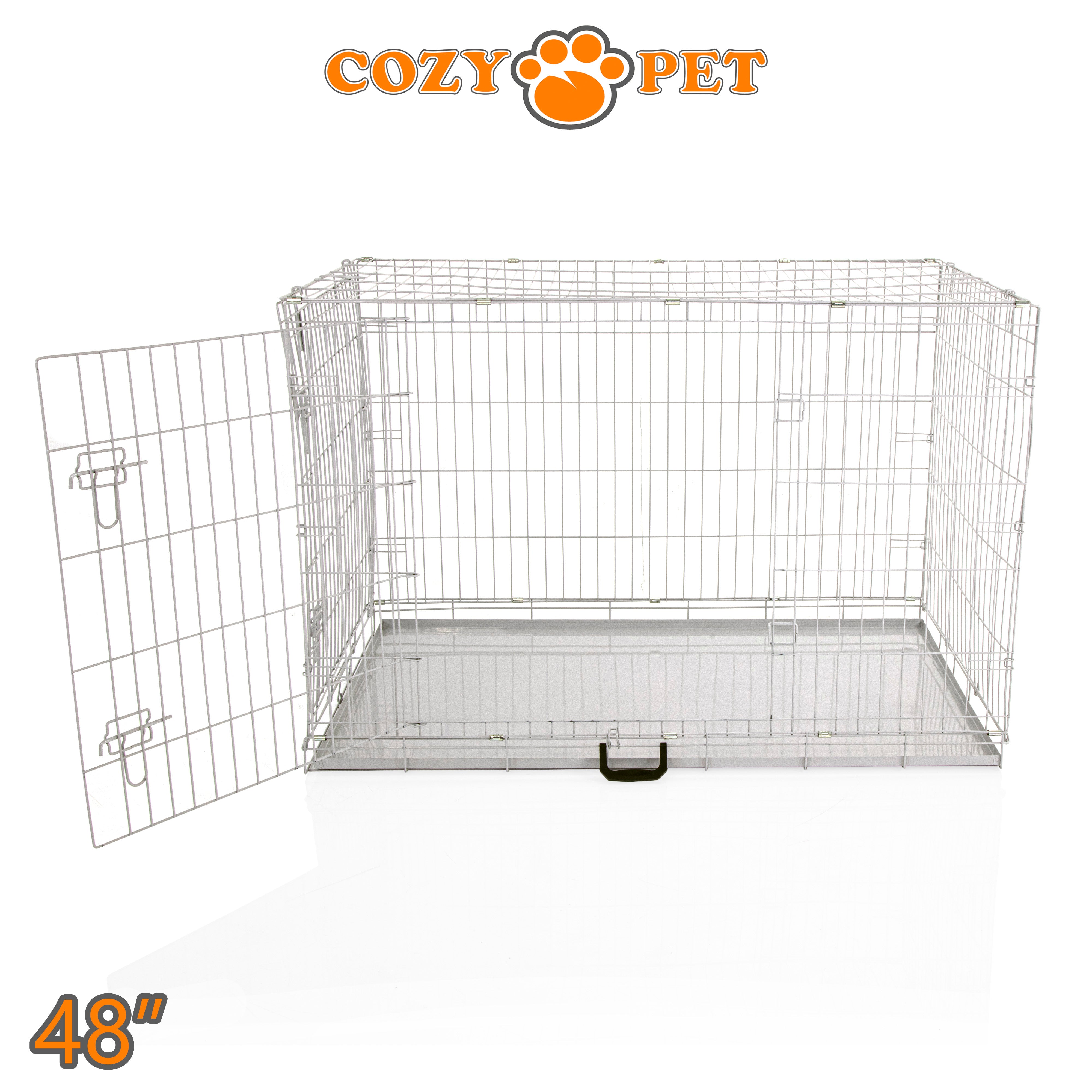 48" Dog Cage in Light Grey by Cozy Pet with Metal Tray - DC48G