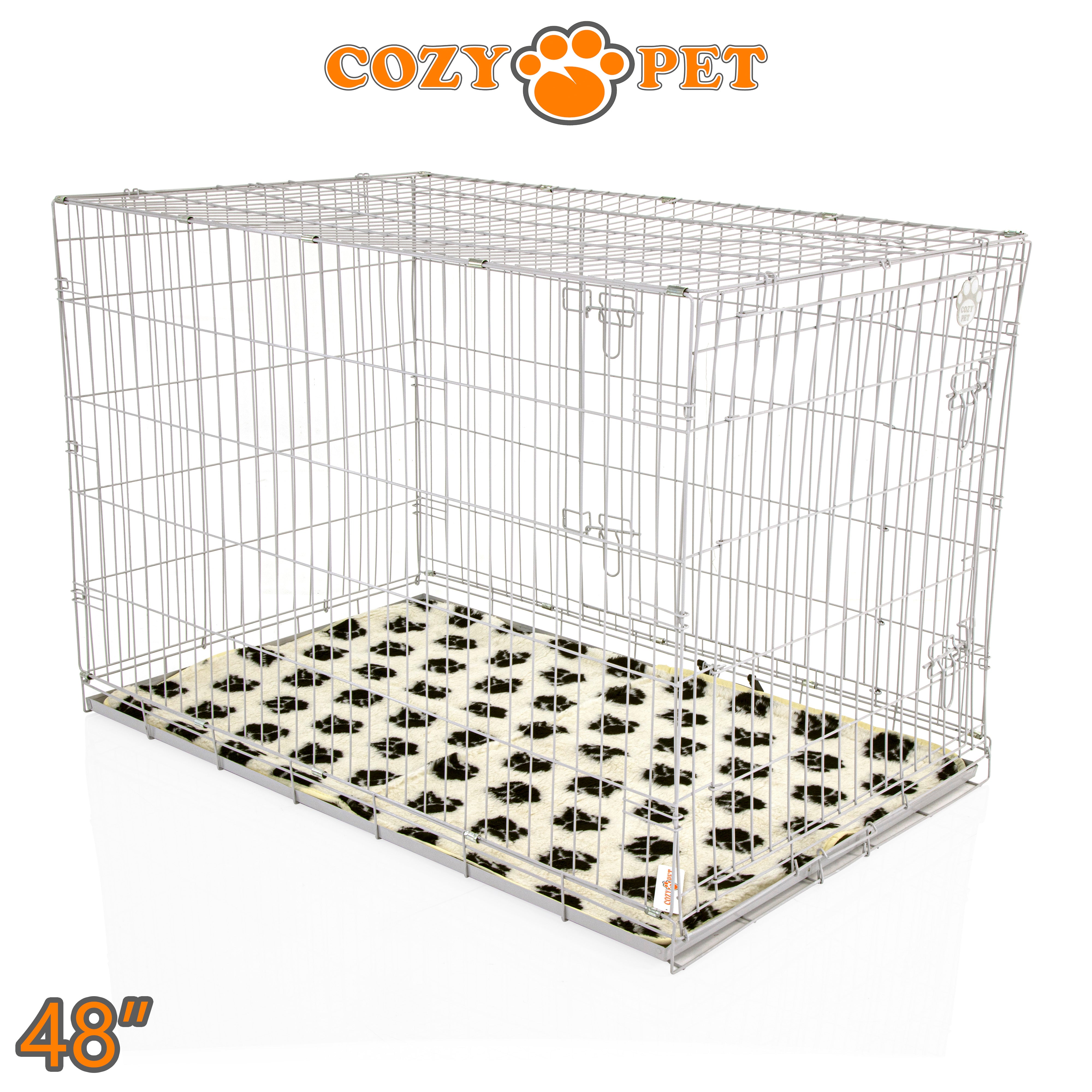 48" Dog Cage in Light Grey by Cozy Pet with Taylored Vet Bedding and a Metal Tray - DC48G + VB48C