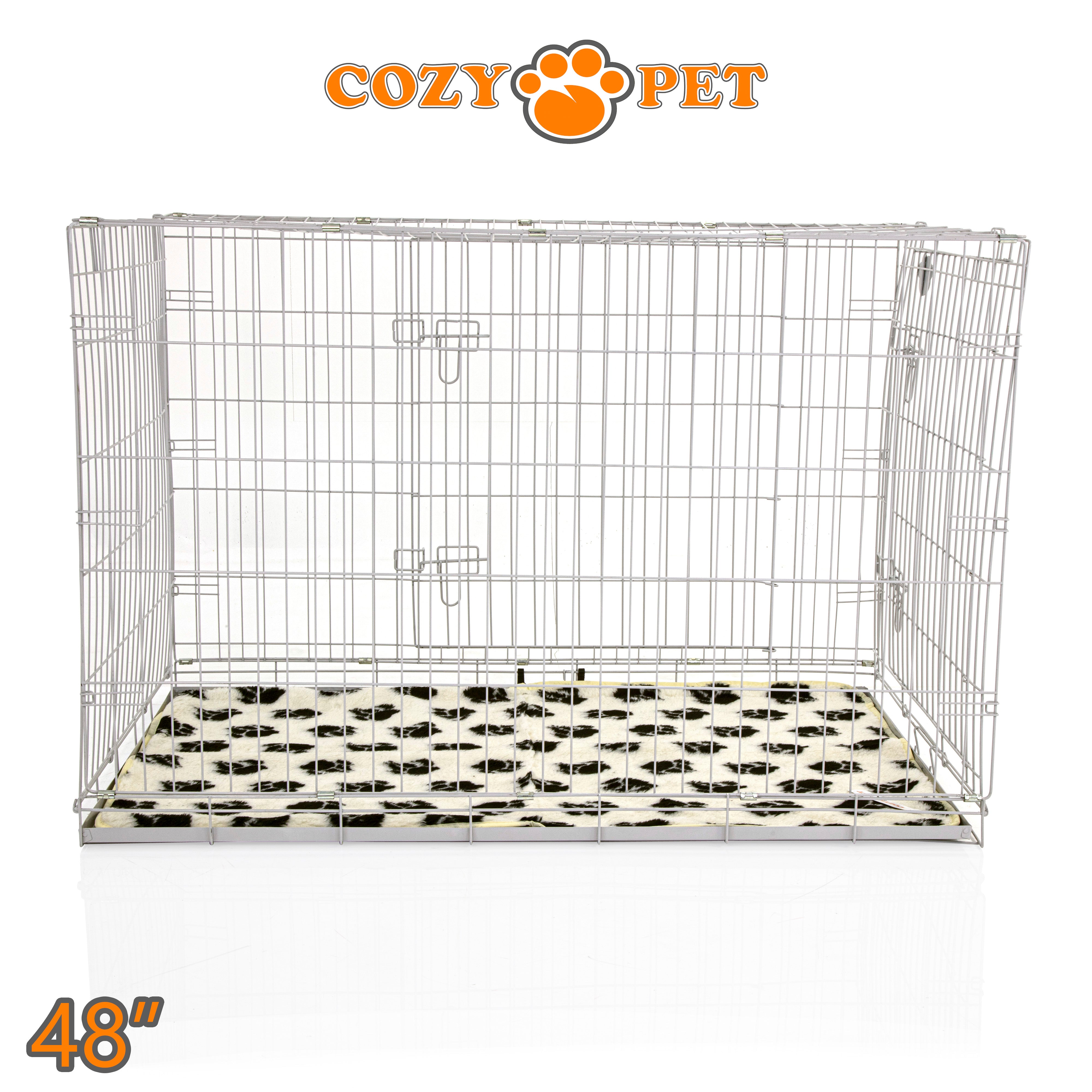 48" Dog Cage in Light Grey by Cozy Pet with Taylored Vet Bedding and a Metal Tray - DC48G + VB48C