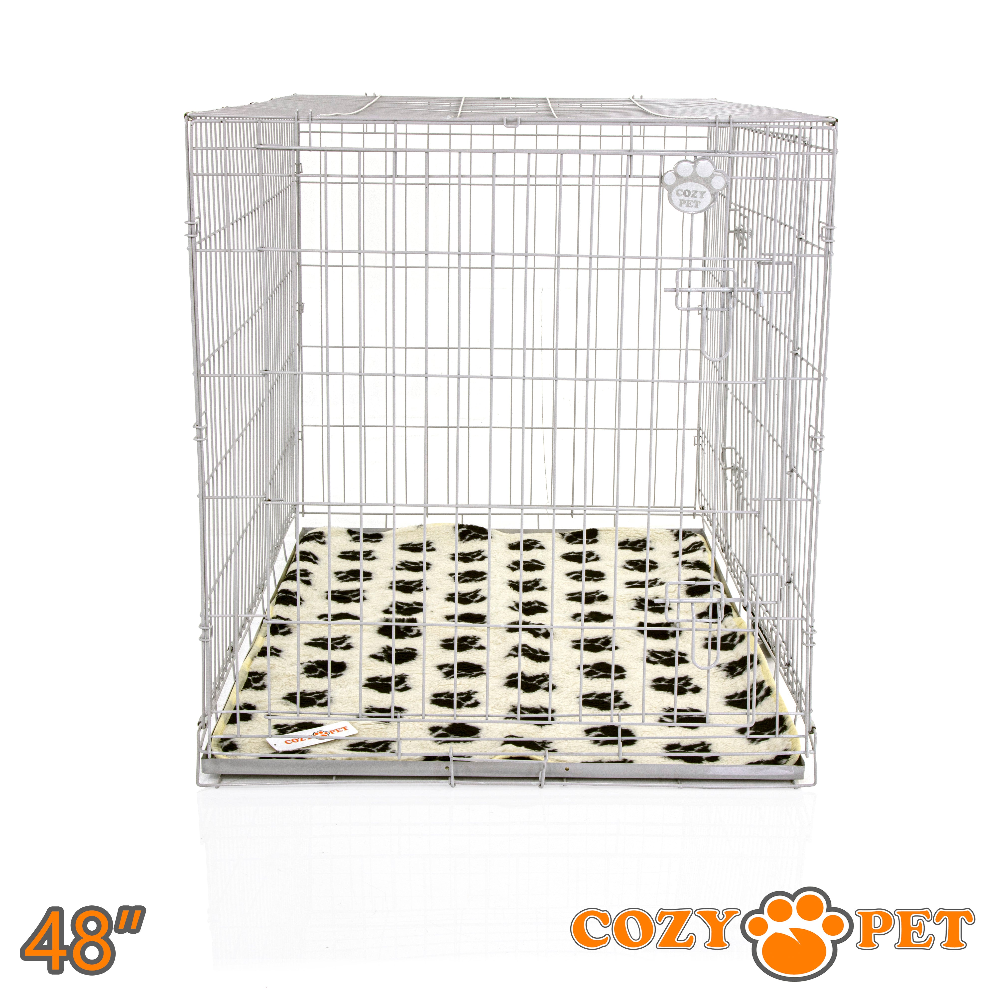 48" Dog Cage in Light Grey by Cozy Pet with Taylored Vet Bedding and a Metal Tray - DC48G + VB48C