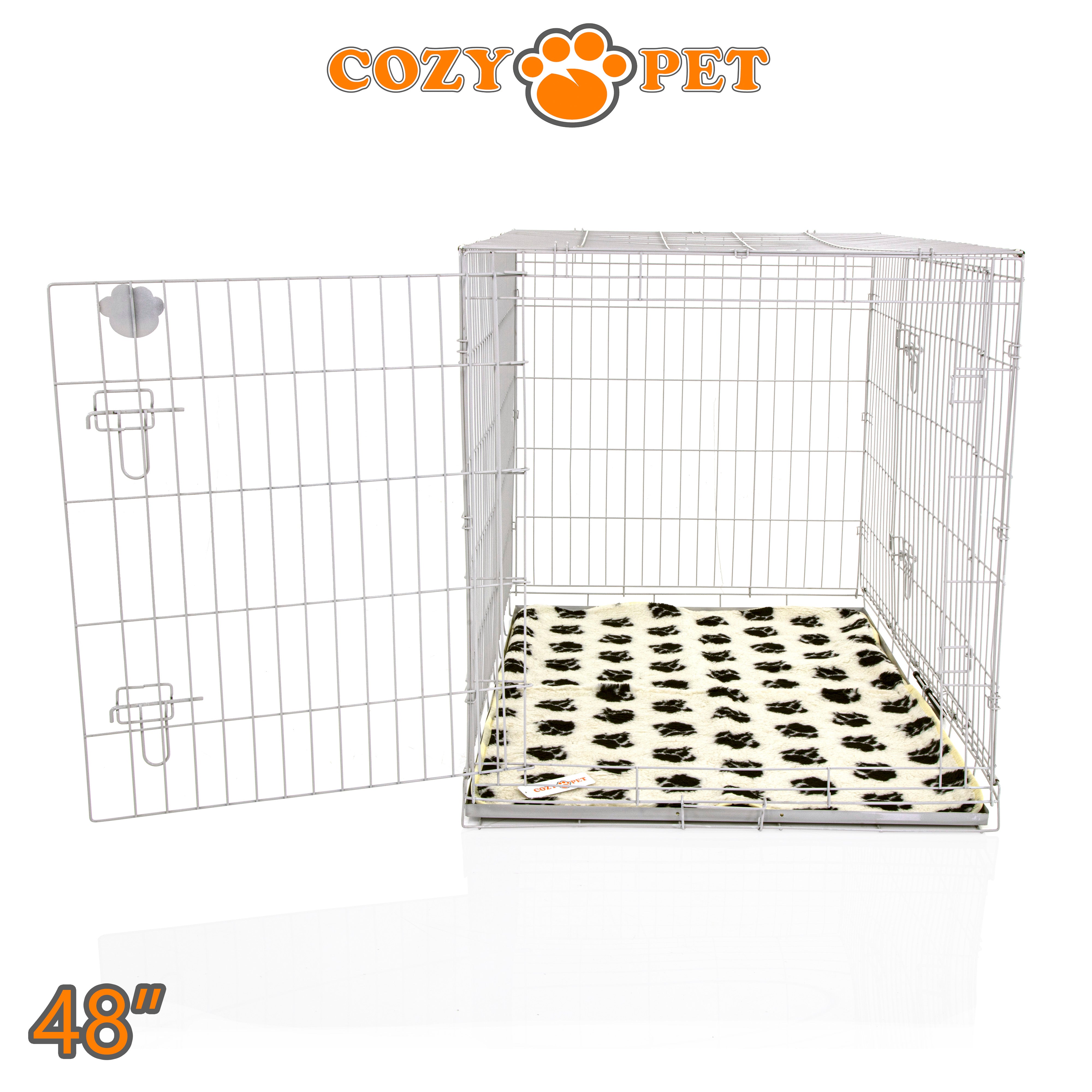 48" Dog Cage in Light Grey by Cozy Pet with Taylored Vet Bedding and a Metal Tray - DC48G + VB48C