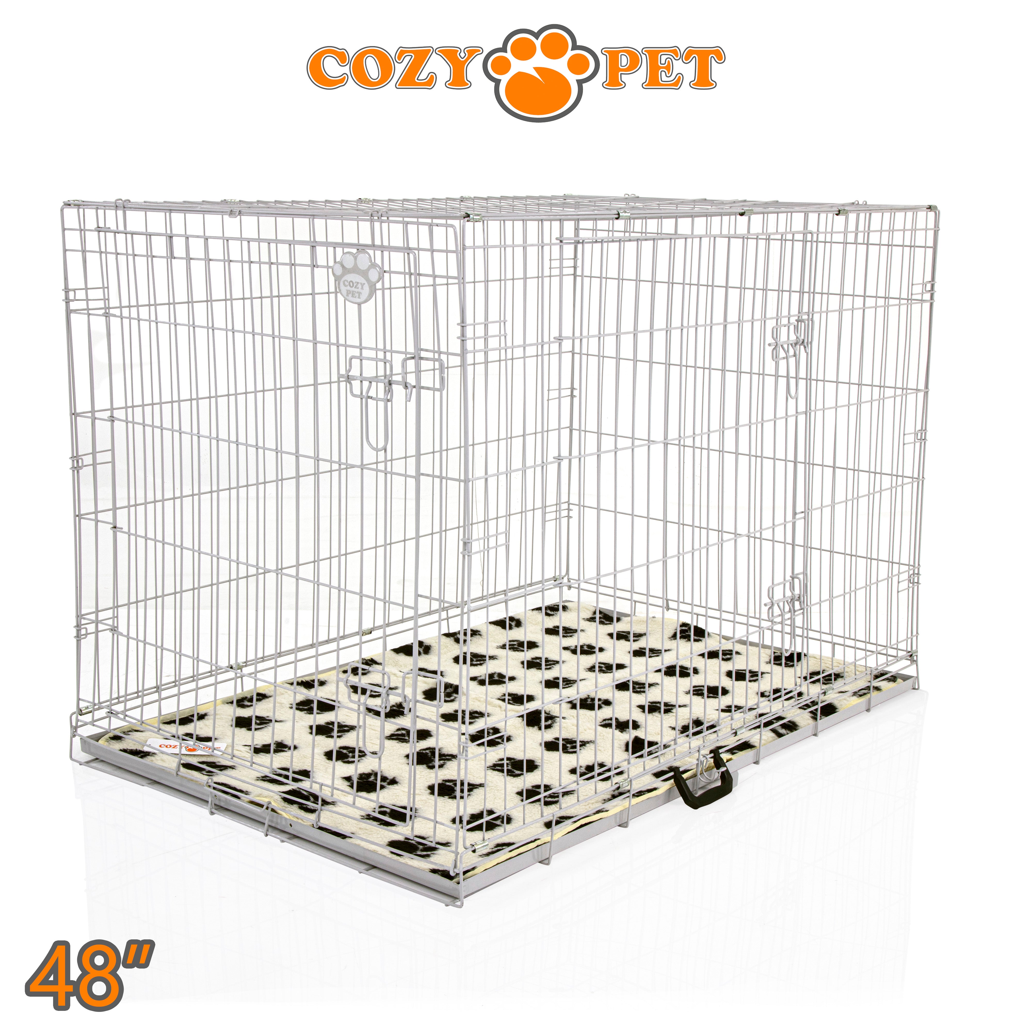 48" Dog Cage in Light Grey by Cozy Pet with Taylored Vet Bedding and a Metal Tray - DC48G + VB48C