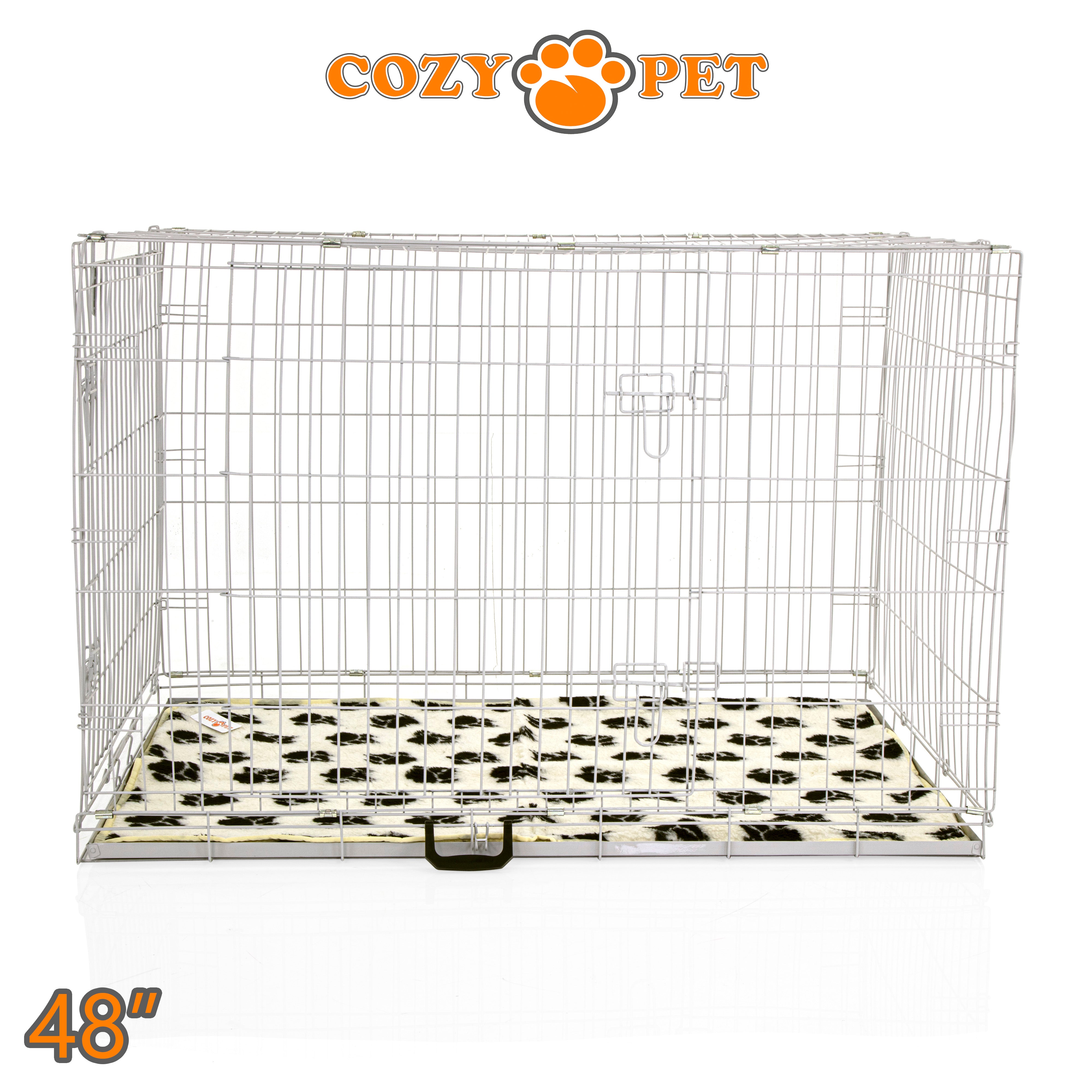 48" Dog Cage in Light Grey by Cozy Pet with Taylored Vet Bedding and a Metal Tray - DC48G + VB48C