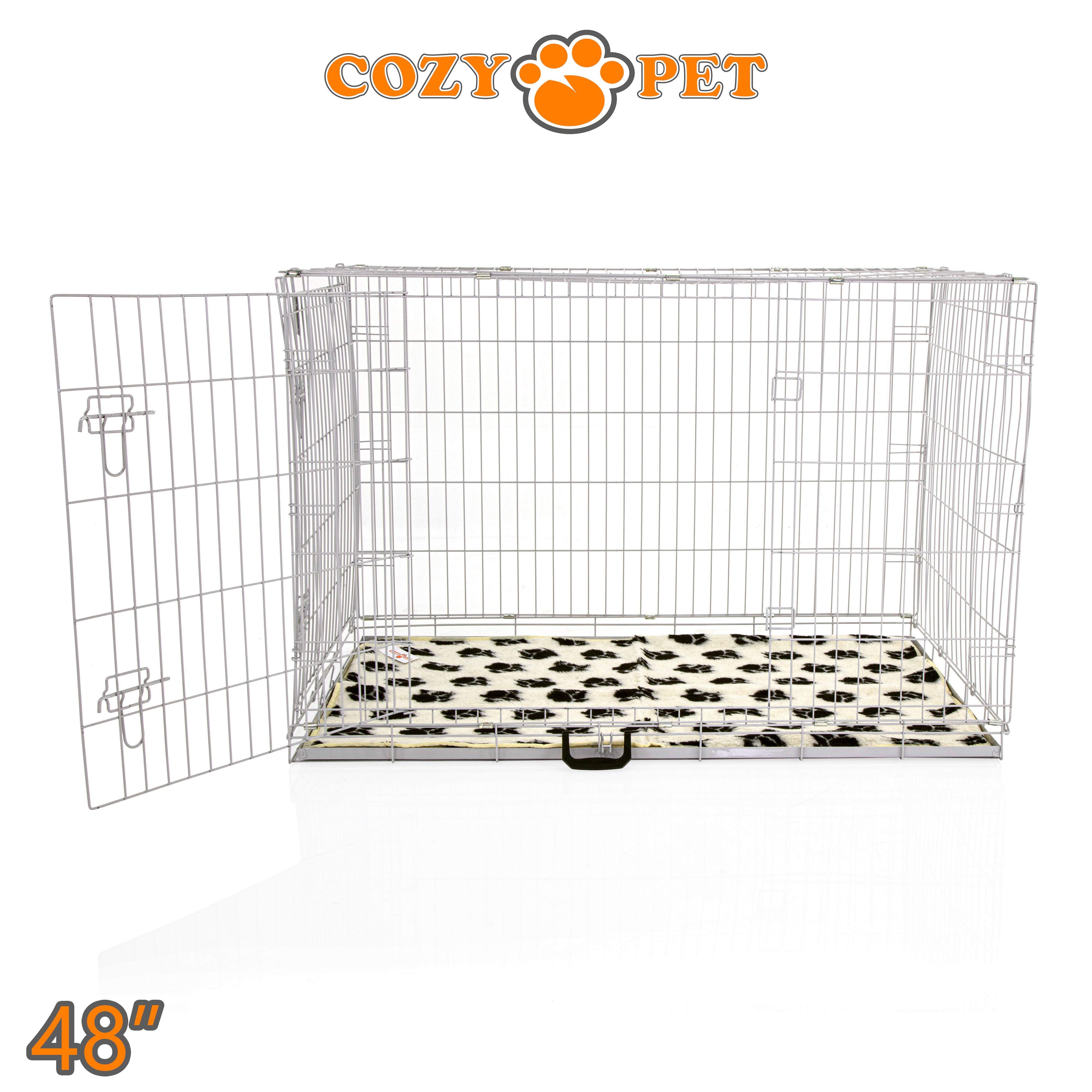 48" Dog Cage in Light Grey by Cozy Pet with Taylored Vet Bedding and a Metal Tray - DC48G + VB48C