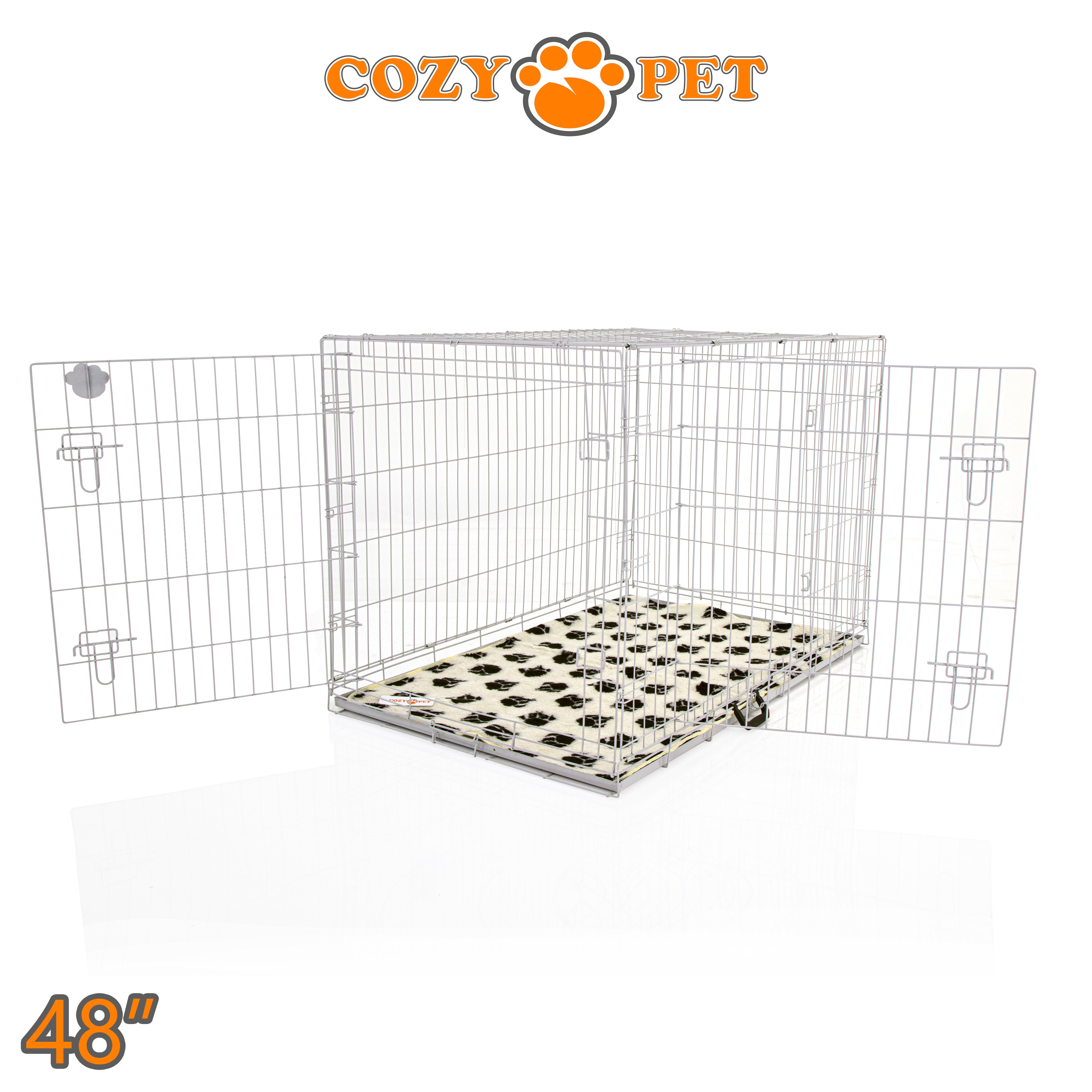 48" Dog Cage in Light Grey by Cozy Pet with Taylored Vet Bedding and a Metal Tray - DC48G + VB48C