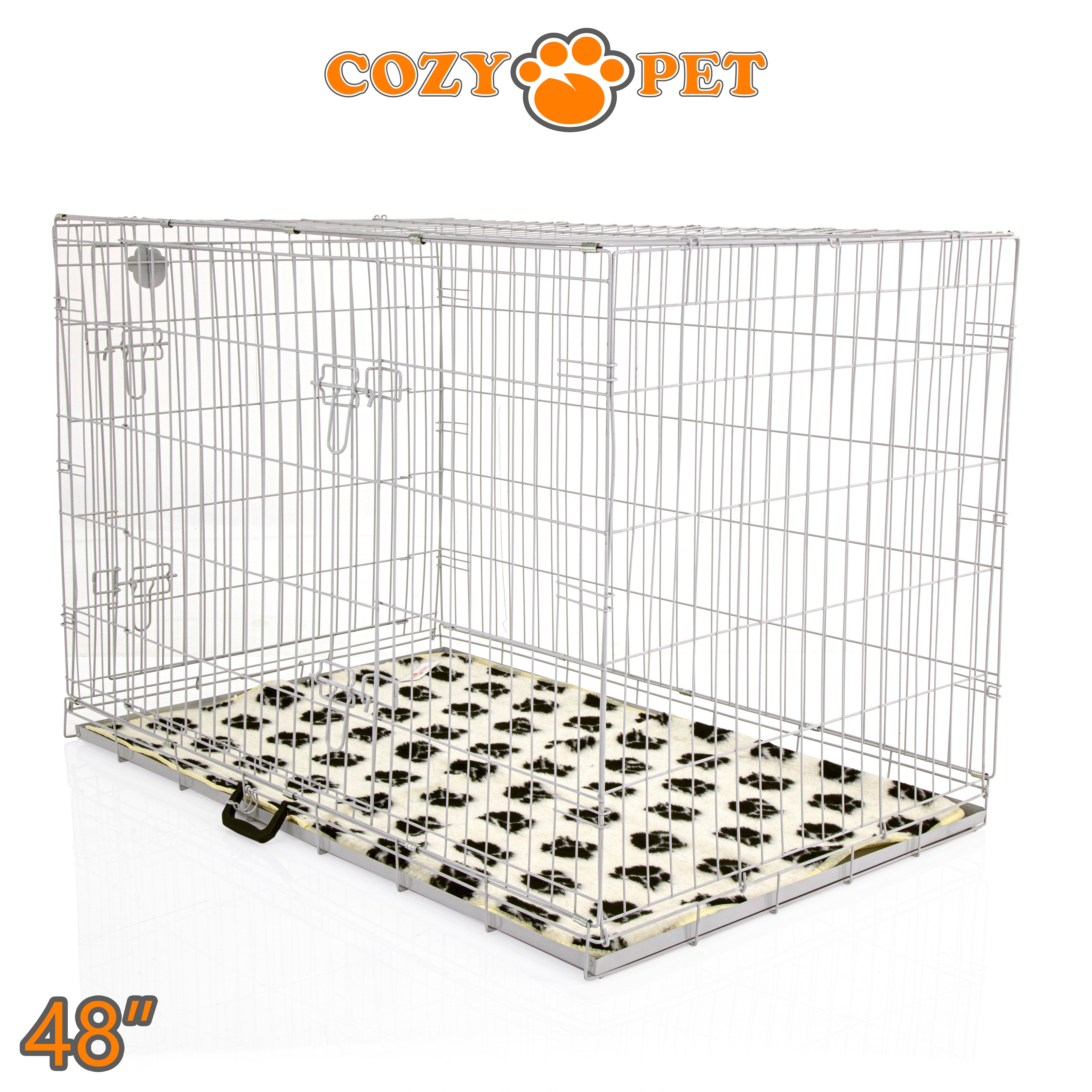 48" Dog Cage in Light Grey by Cozy Pet with Taylored Vet Bedding and a Metal Tray - DC48G + VB48C