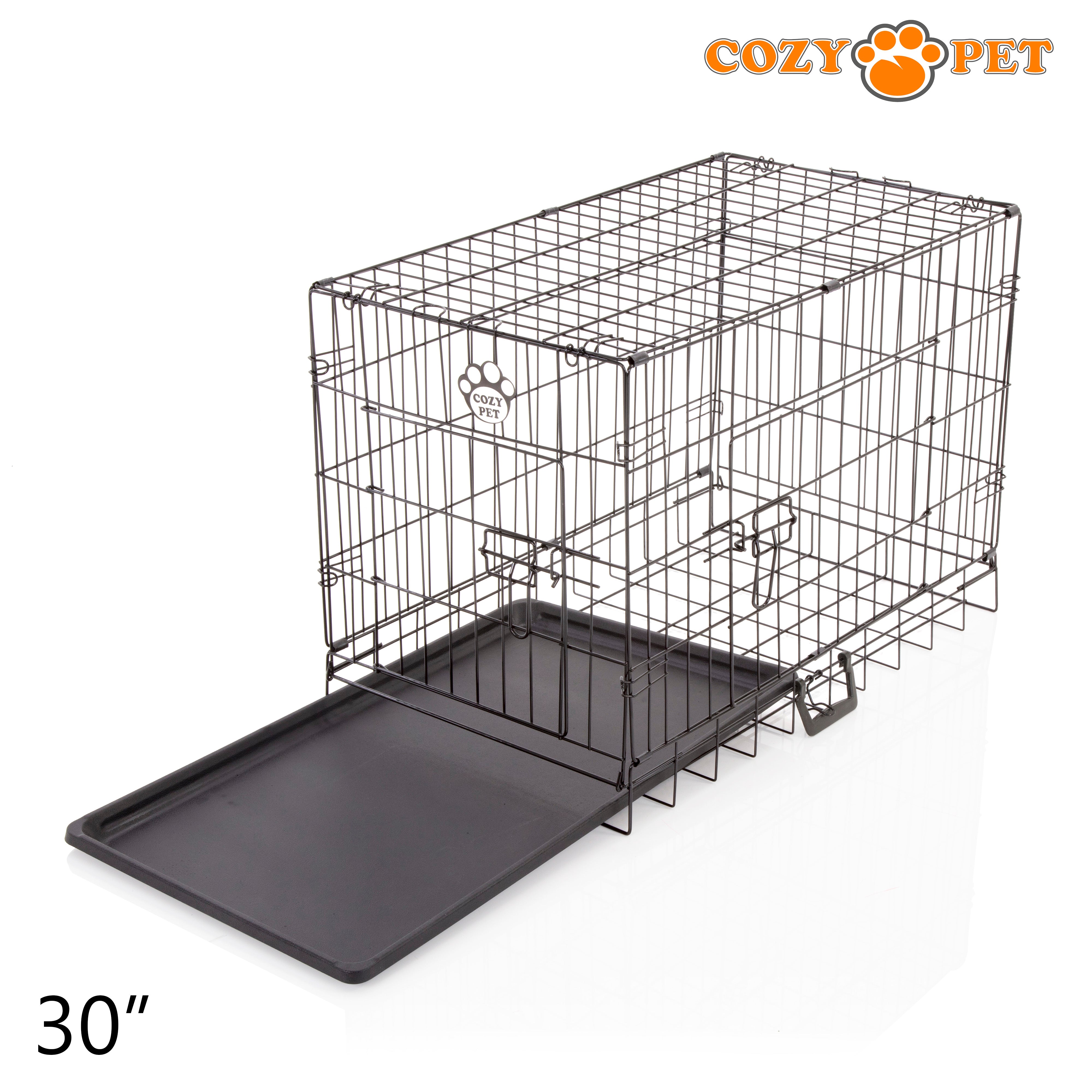 30" Cozy Pet Dog Cage in Black with ABS Tray and Tailored Vet Bed - DCP30B + VB30C