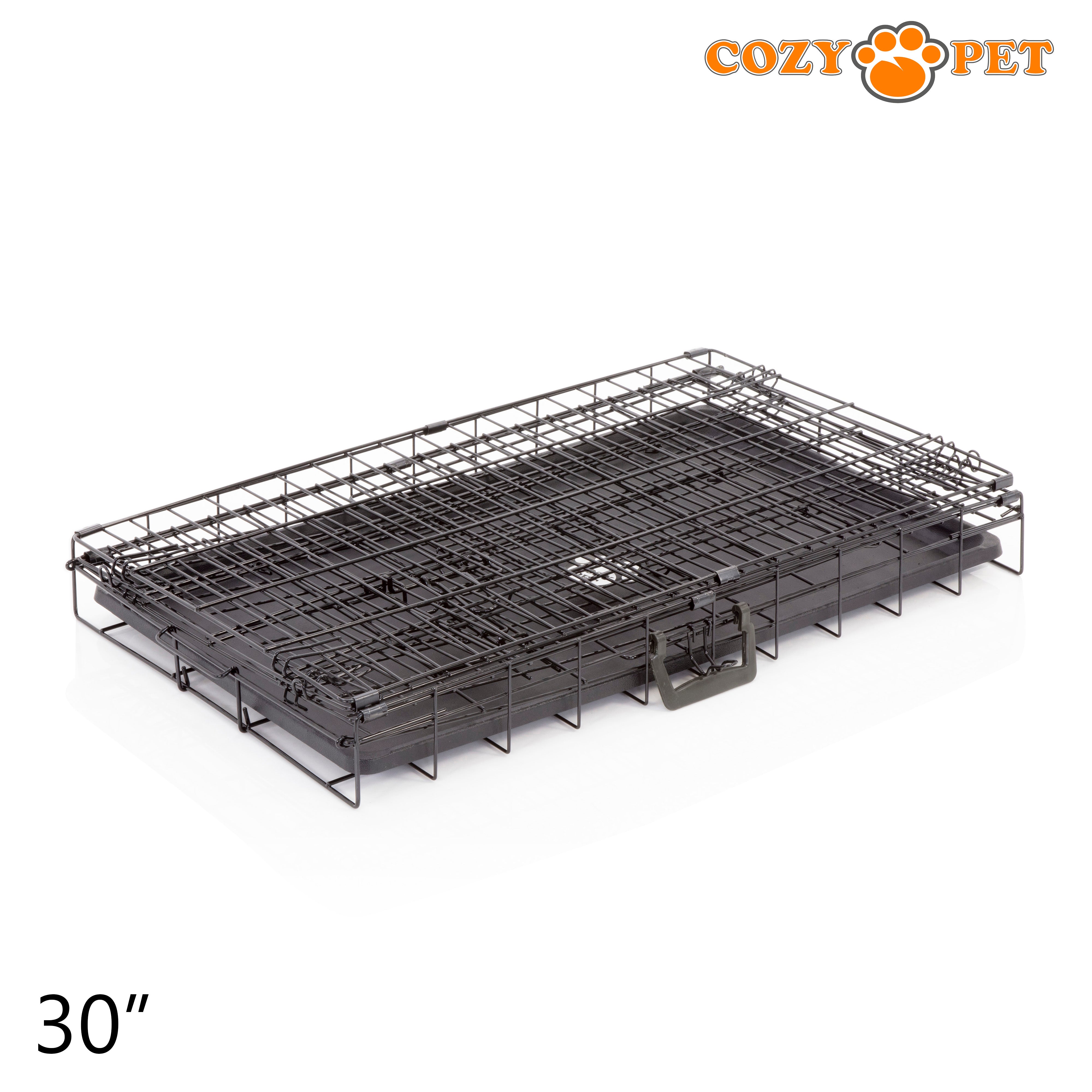 30" Cozy Pet Dog Cage in Black with ABS Tray and Tailored Vet Bed - DCP30B + VB30C