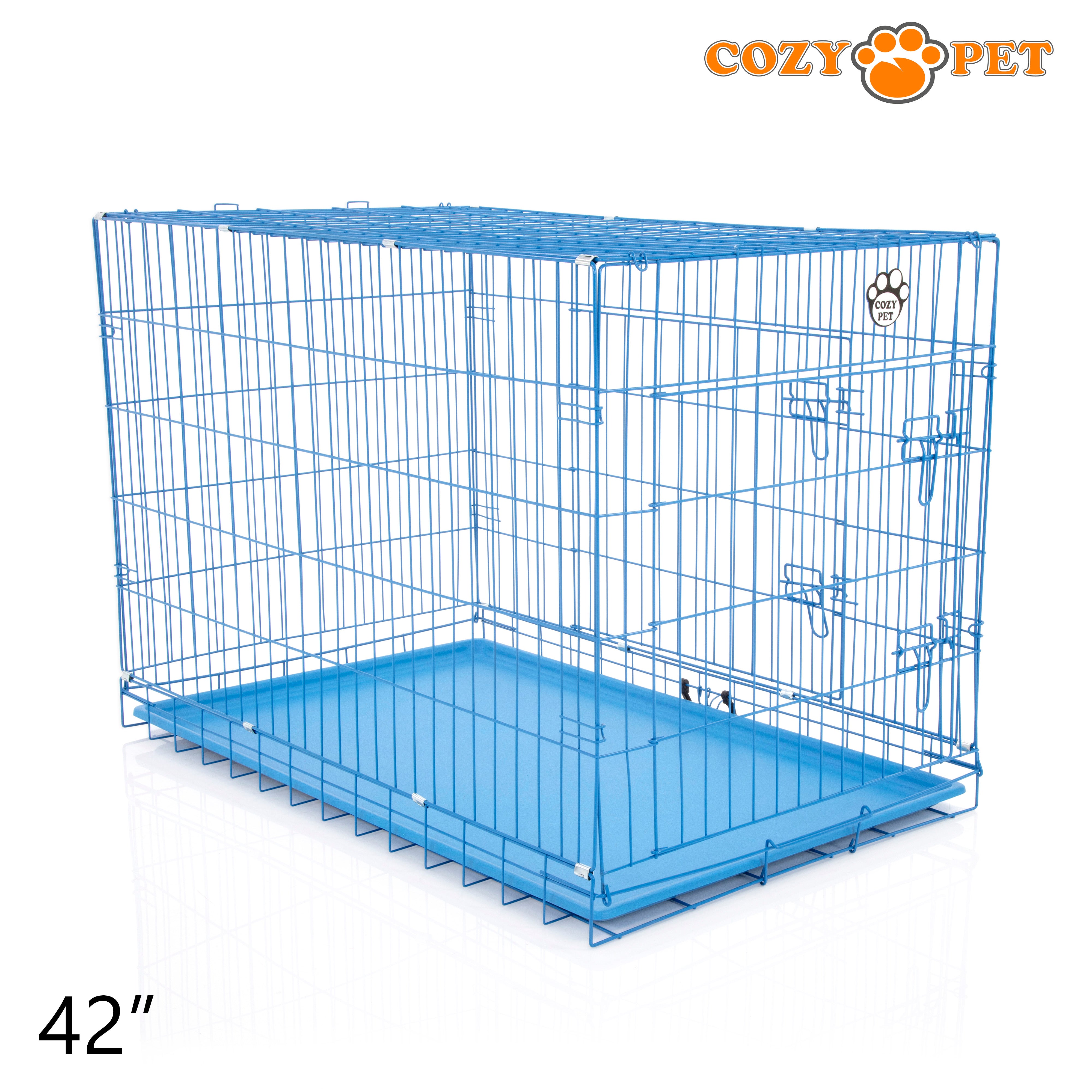 42" Cozy Pet Dog Cage in Blue with ABS Tray - DCP42BL