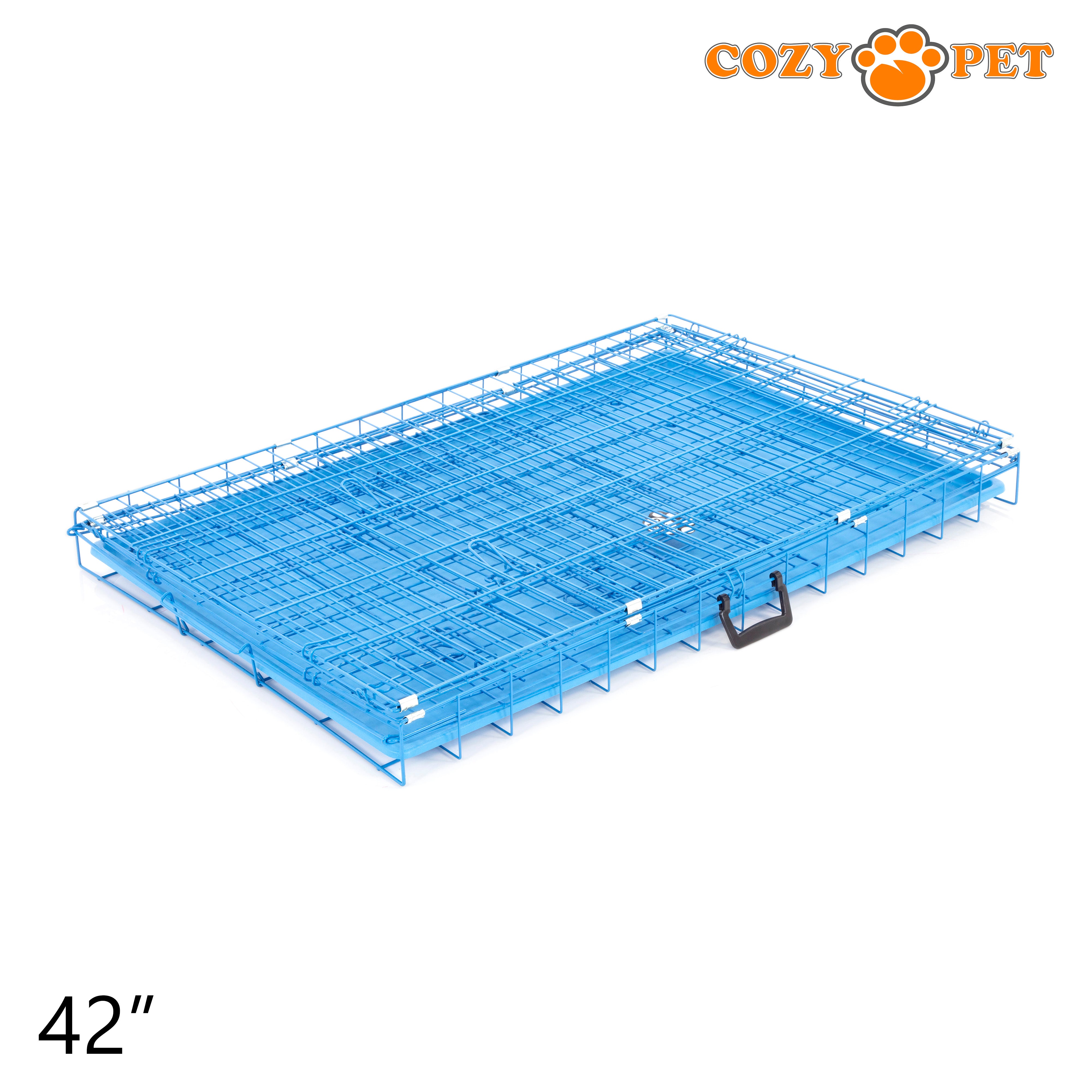 42" Cozy Pet Dog Cage in Blue with ABS Tray and Faux Sheepskin Bed - DCP42BL + SB42BL