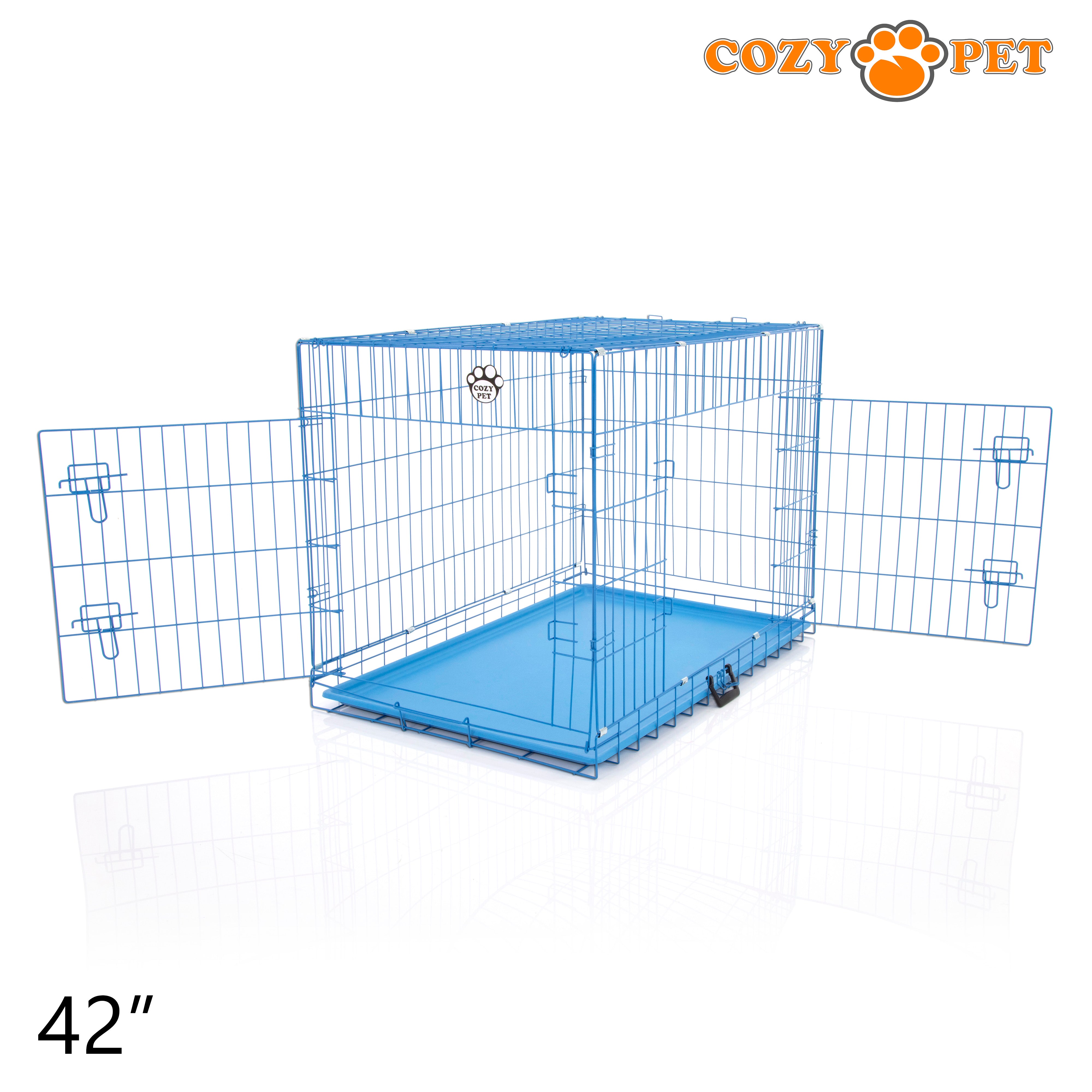 42" Cozy Pet Dog Cage in Blue with ABS Tray - DCP42BL