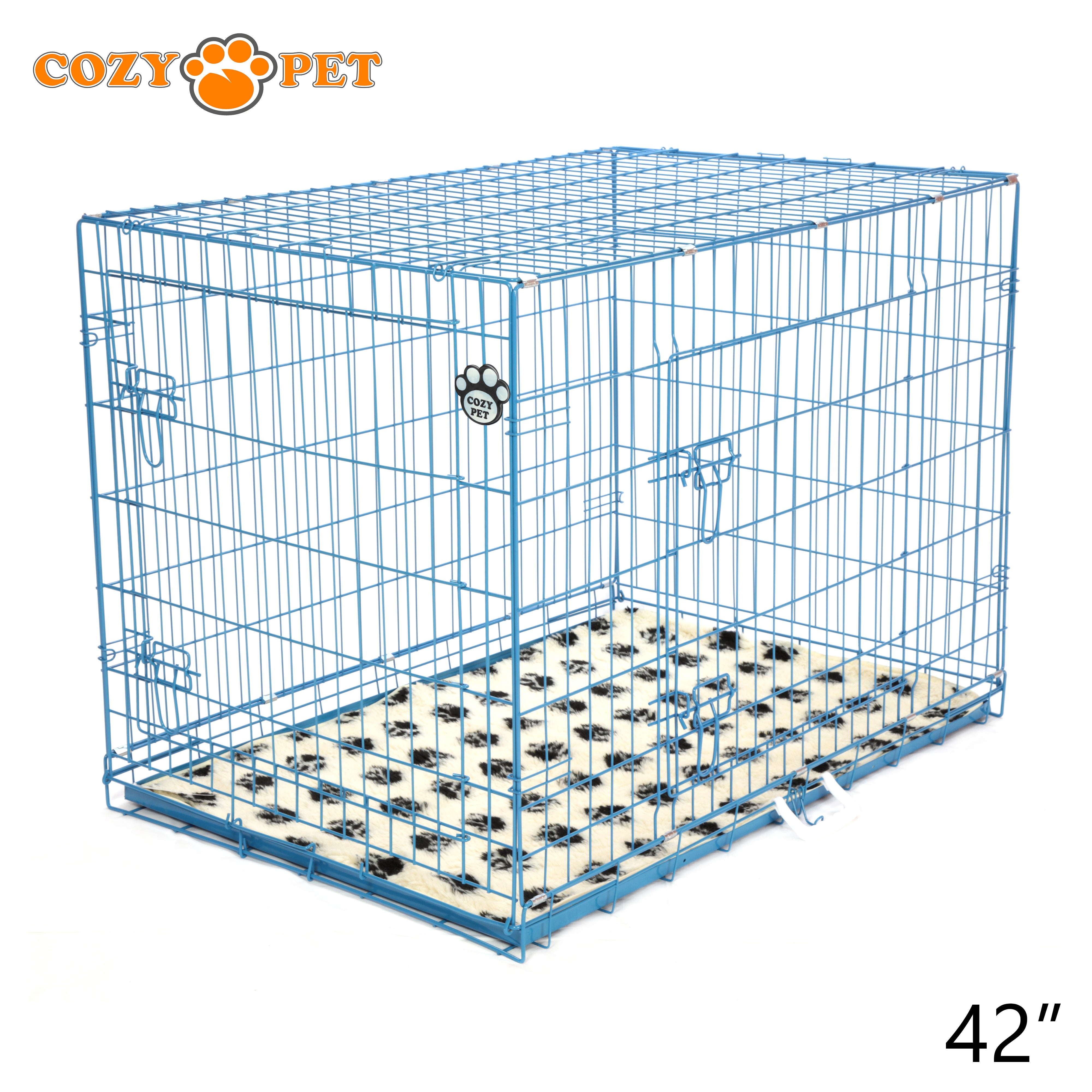 42" Cozy Pet Dog Cage in Blue with ABS Tray and Tailored Vet Bed - DCP42BL + VB42C