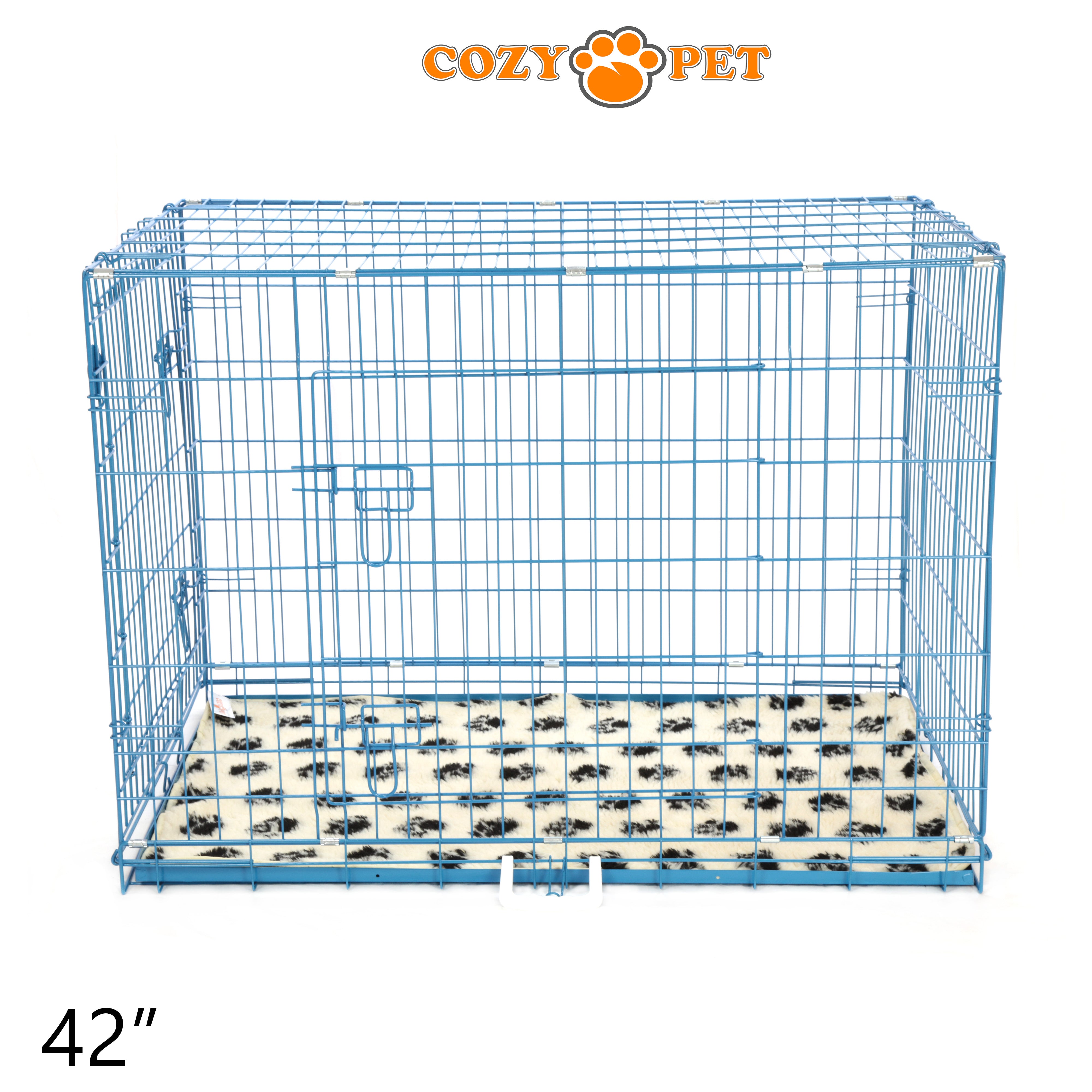 42" Cozy Pet Dog Cage in Blue with ABS Tray and Tailored Vet Bed - DCP42BL + VB42C