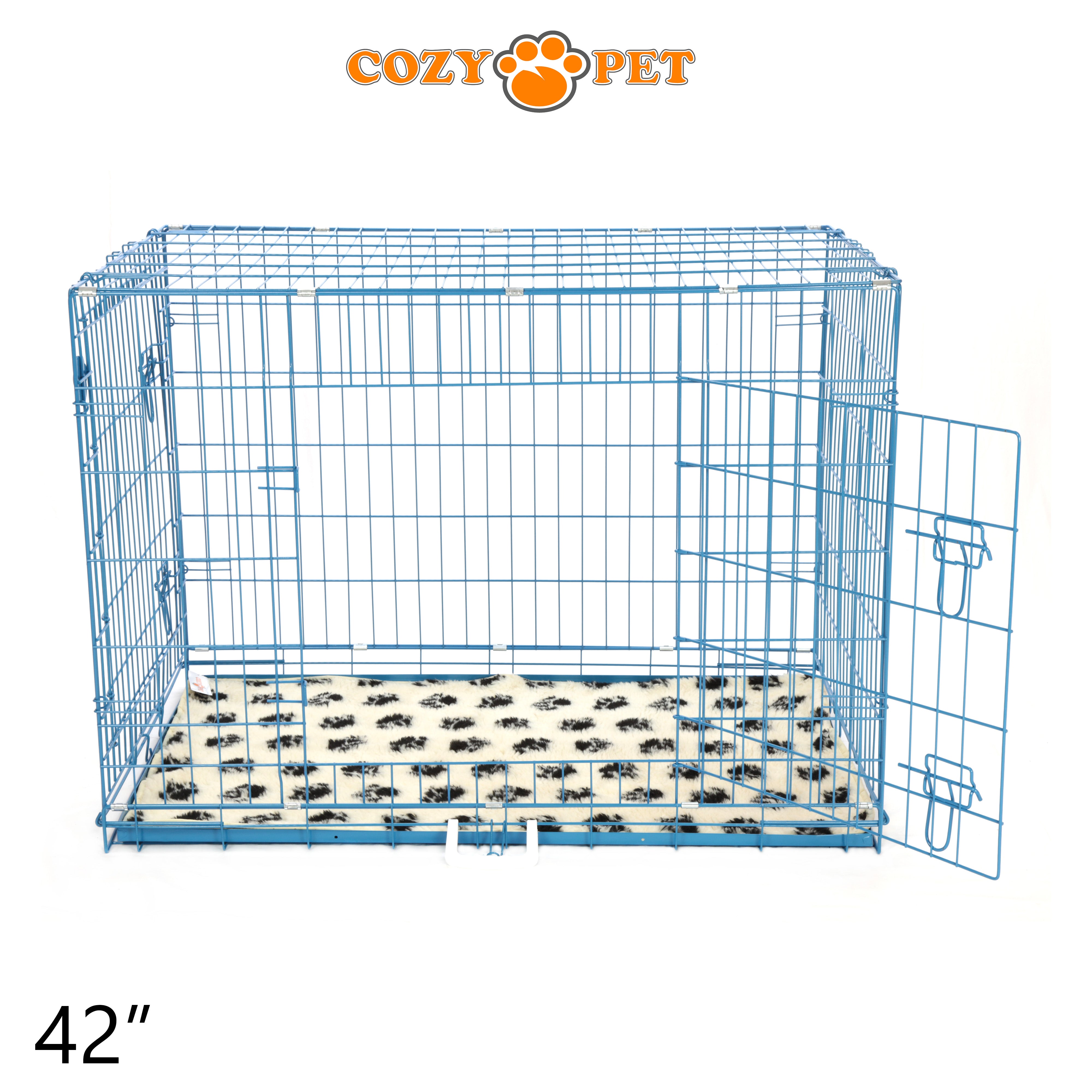 42" Cozy Pet Dog Cage in Blue with ABS Tray and Tailored Vet Bed - DCP42BL + VB42C