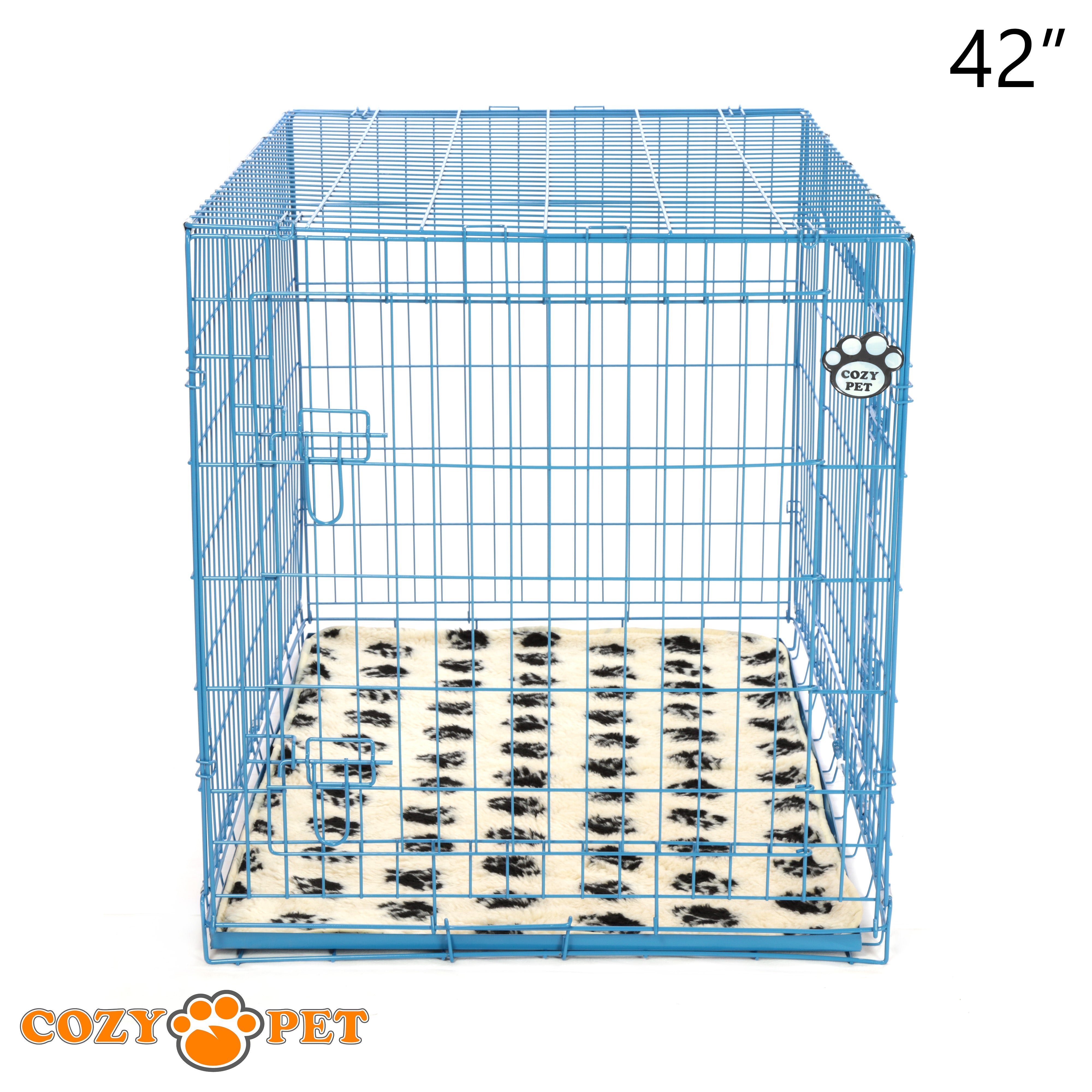 42" Cozy Pet Dog Cage in Blue with ABS Tray and Tailored Vet Bed - DCP42BL + VB42C