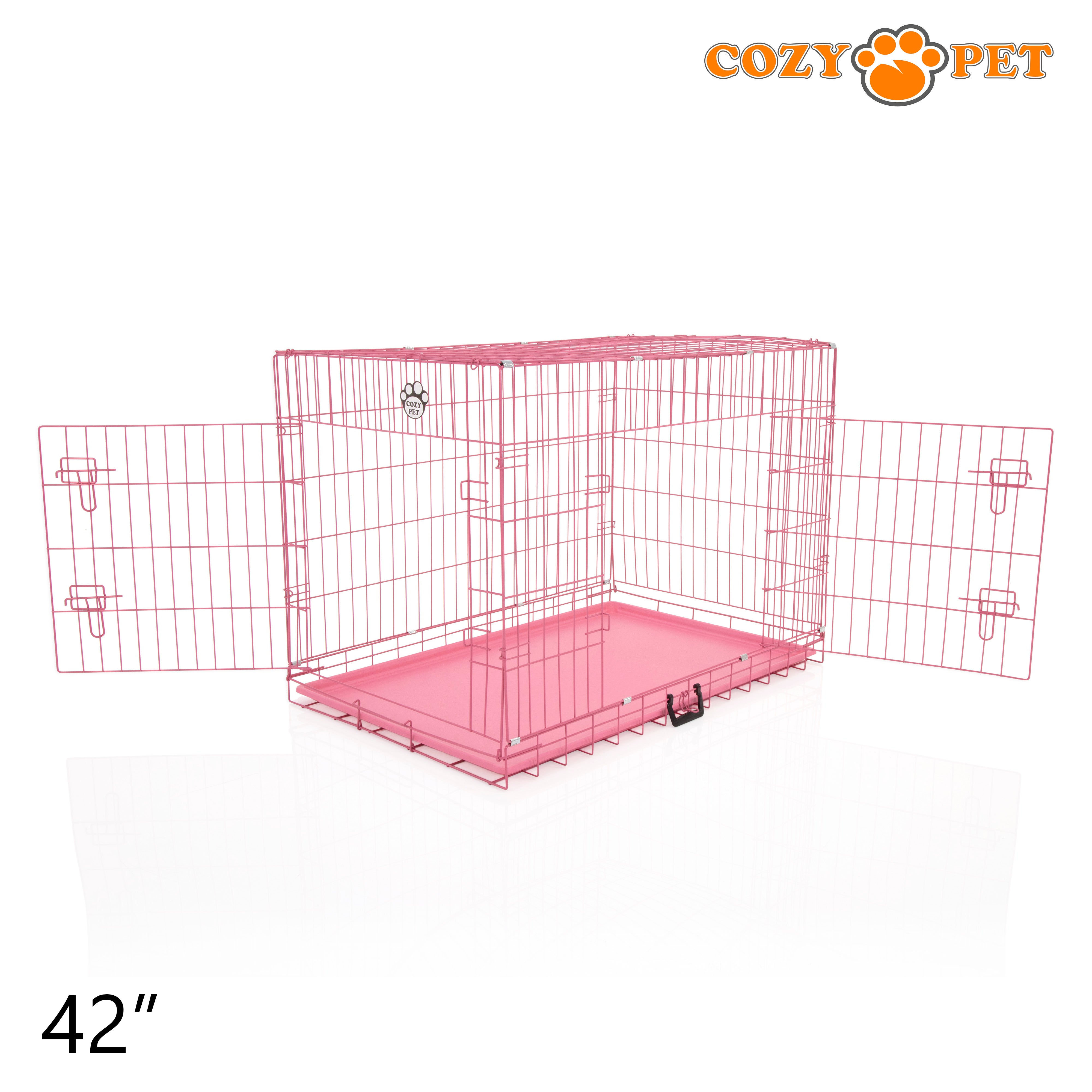 42" Cozy Pet Dog Cage in Pink with ABS Tray - DCP42P