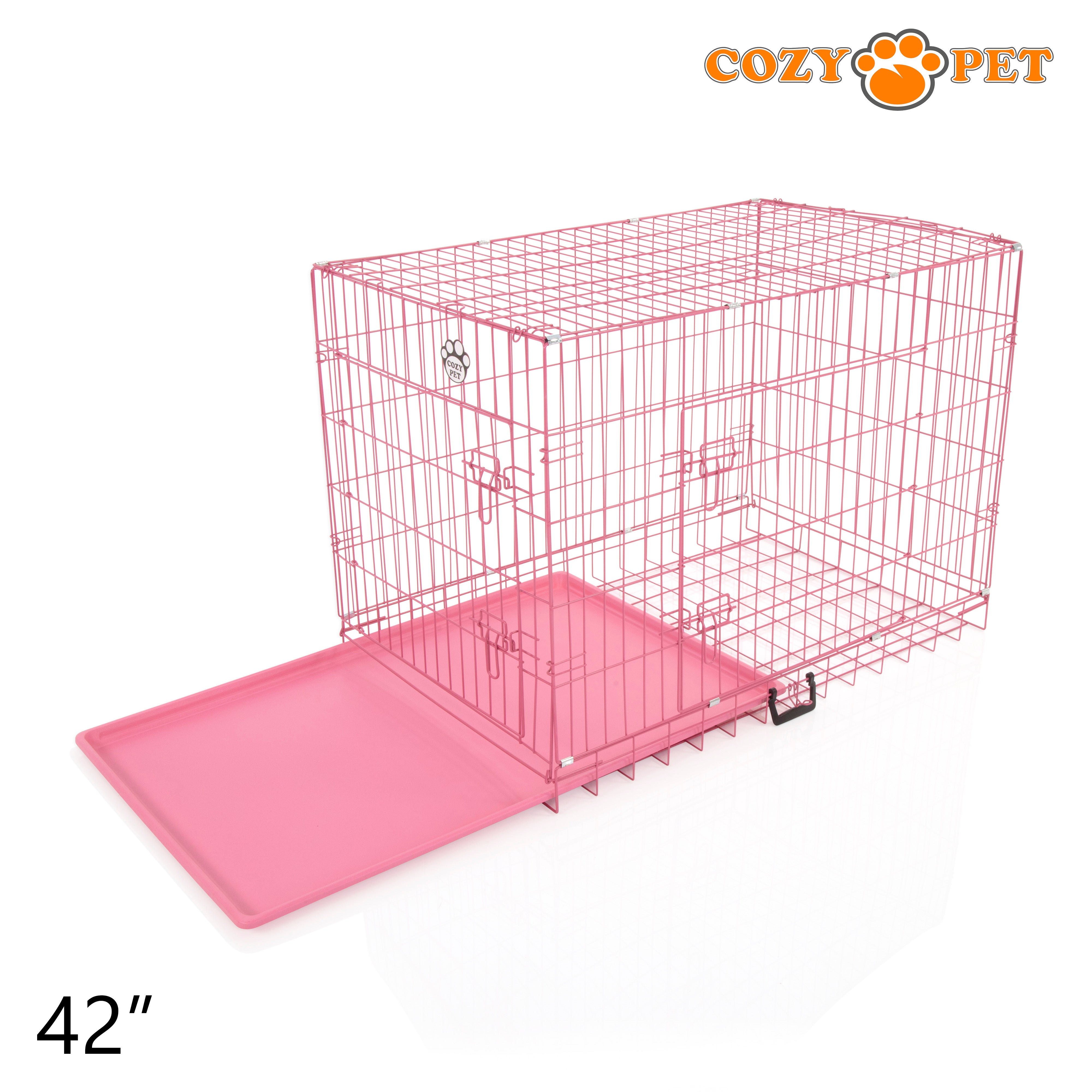 42" Cozy Pet Dog Cage in Pink with ABS Tray and Tailored Vet Bed - DCP42P + VB42C