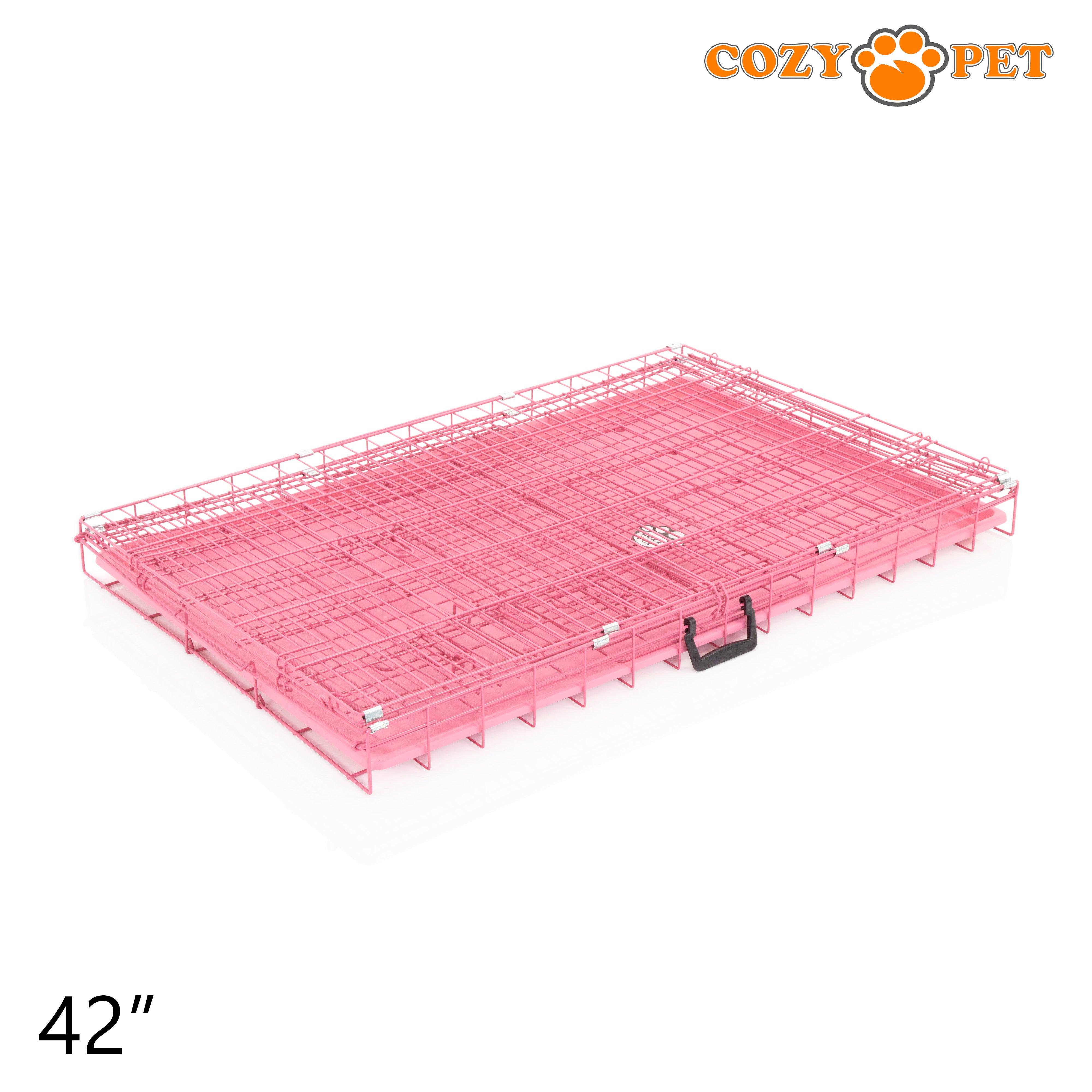 42" Cozy Pet Dog Cage in Pink with ABS Tray and Tailored Vet Bed - DCP42P + VB42C