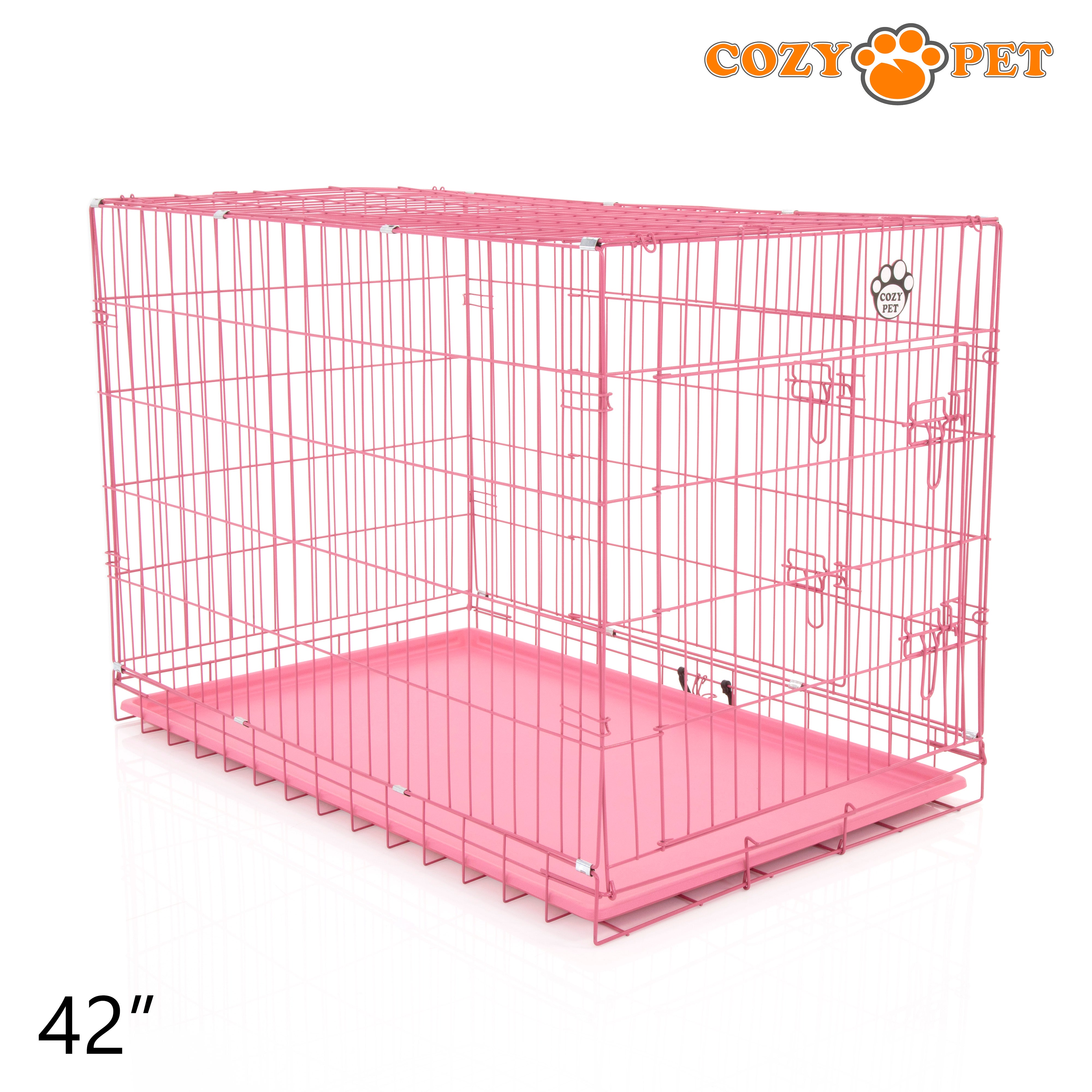 42" Cozy Pet Dog Cage in Pink with ABS Tray - DCP42P