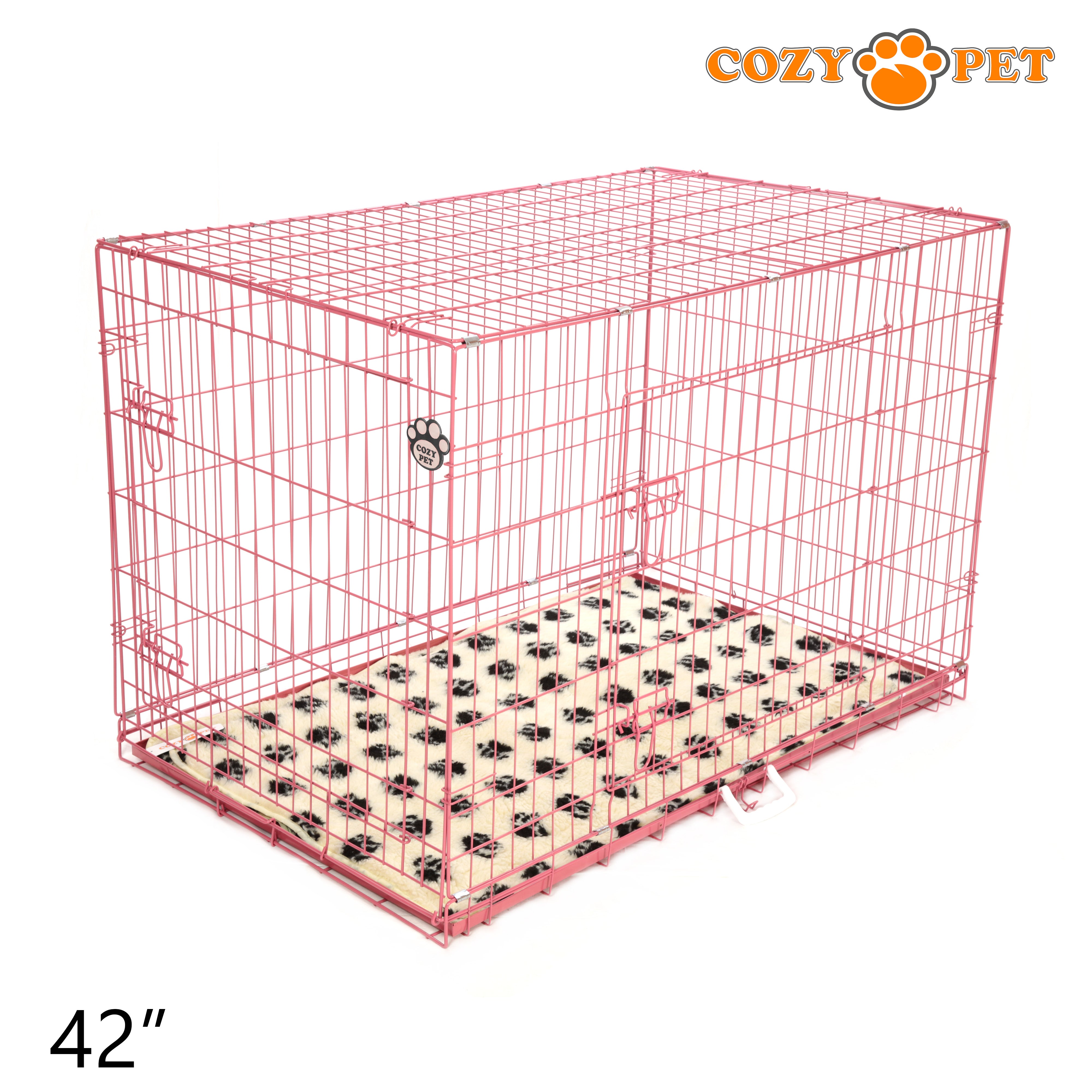 42" Cozy Pet Dog Cage in Pink with ABS Tray and Tailored Vet Bed - DCP42P + VB42C