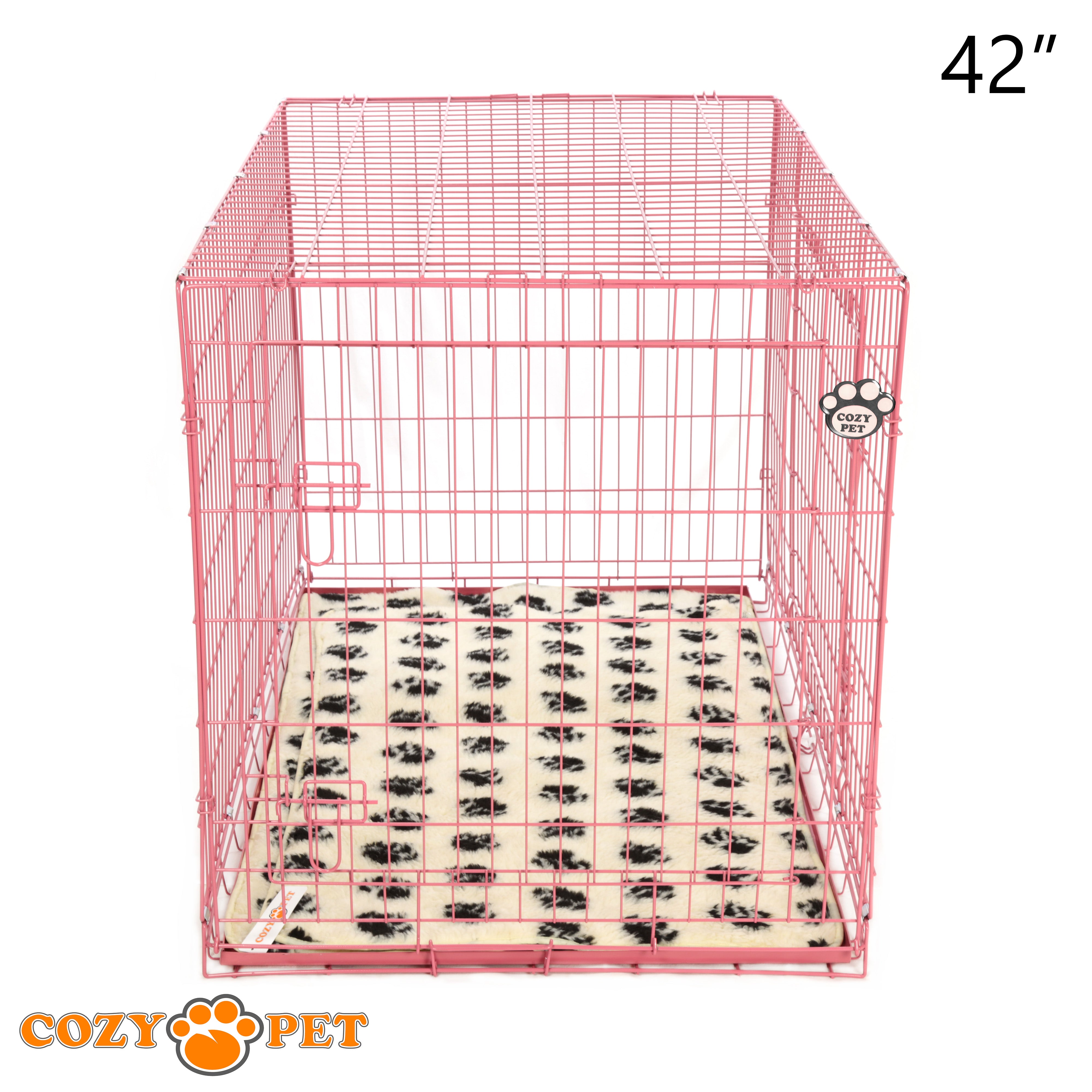 42" Cozy Pet Dog Cage in Pink with ABS Tray and Tailored Vet Bed - DCP42P + VB42C