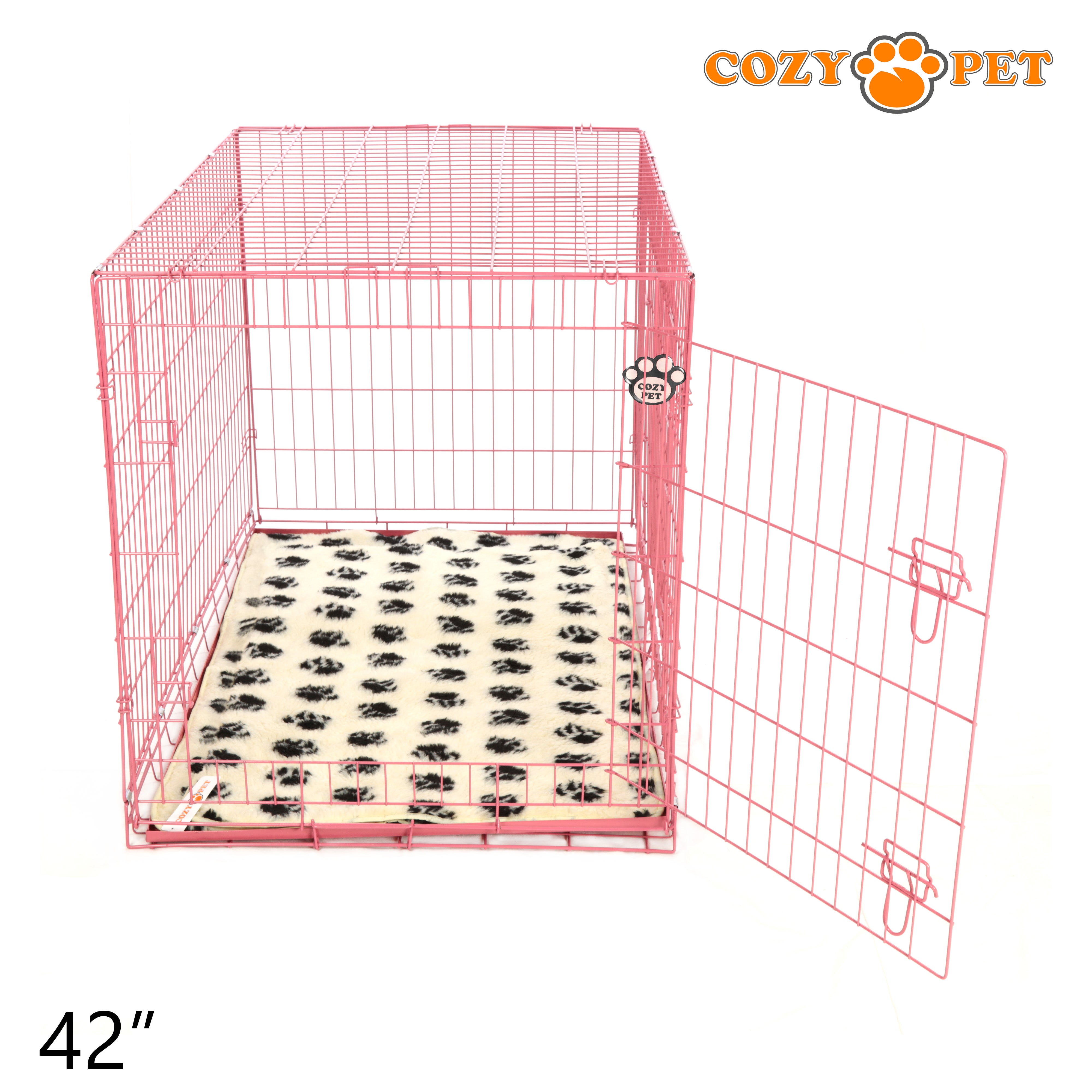 42" Cozy Pet Dog Cage in Pink with ABS Tray and Tailored Vet Bed - DCP42P + VB42C