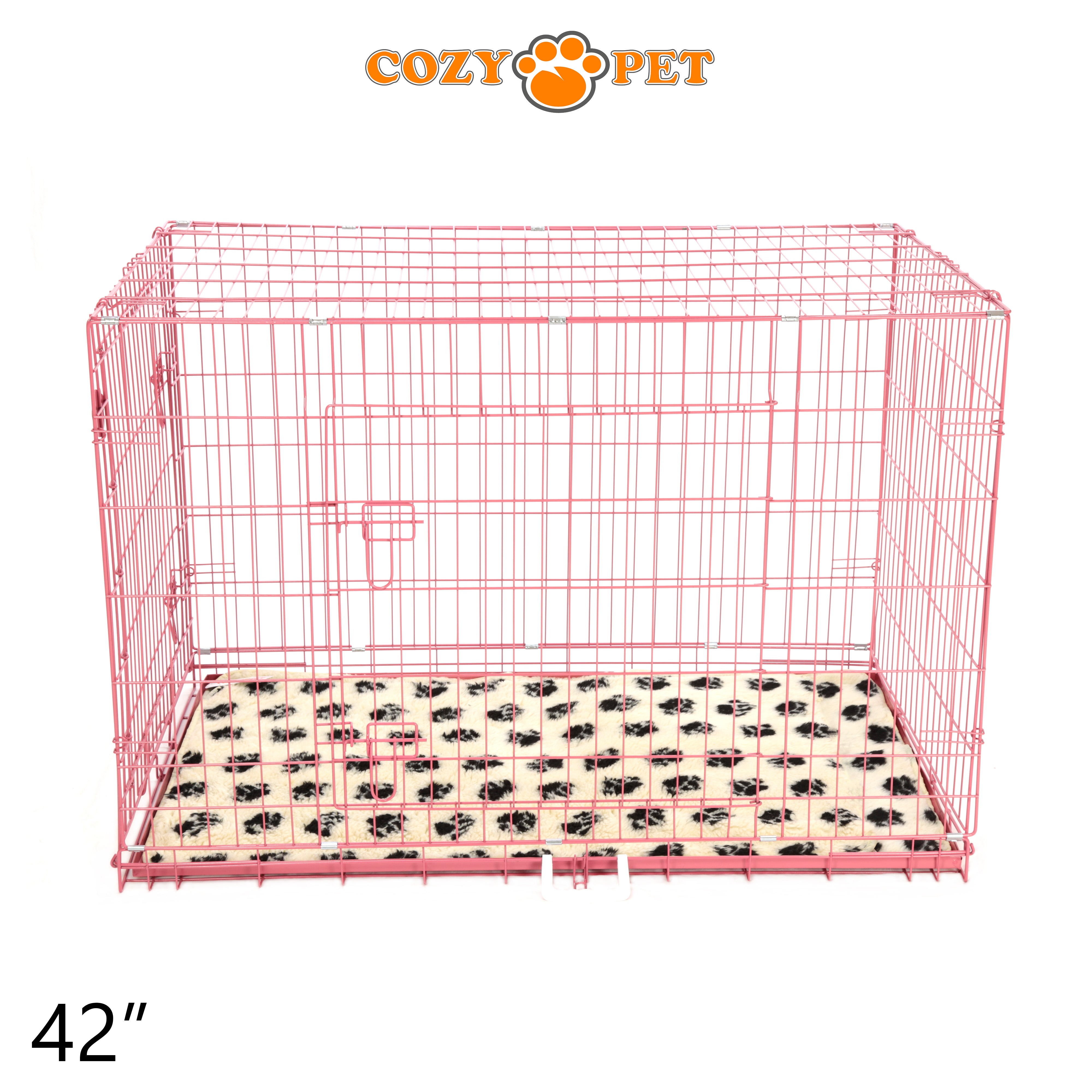 42" Cozy Pet Dog Cage in Pink with ABS Tray and Tailored Vet Bed - DCP42P + VB42C