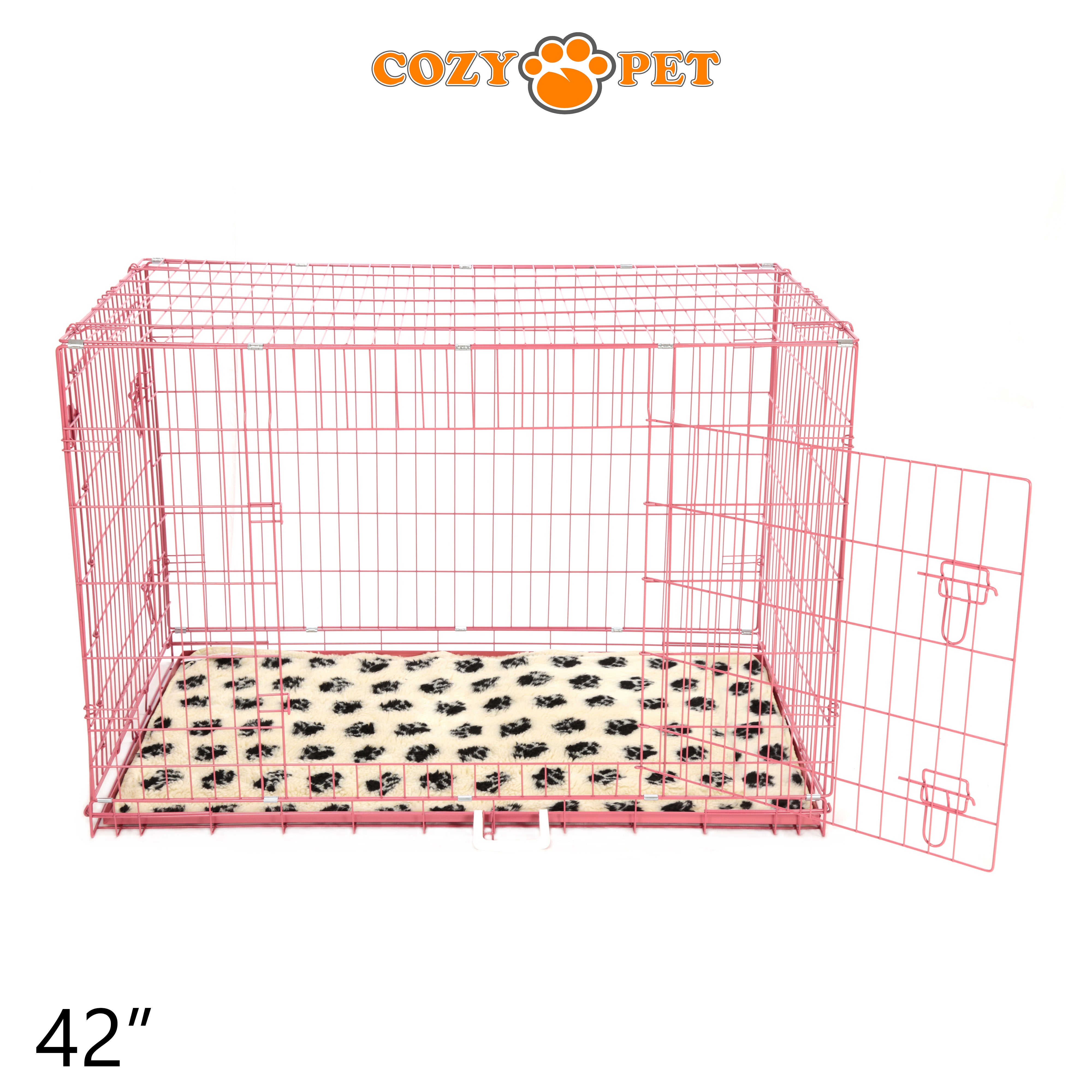 42" Cozy Pet Dog Cage in Pink with ABS Tray and Tailored Vet Bed - DCP42P + VB42C