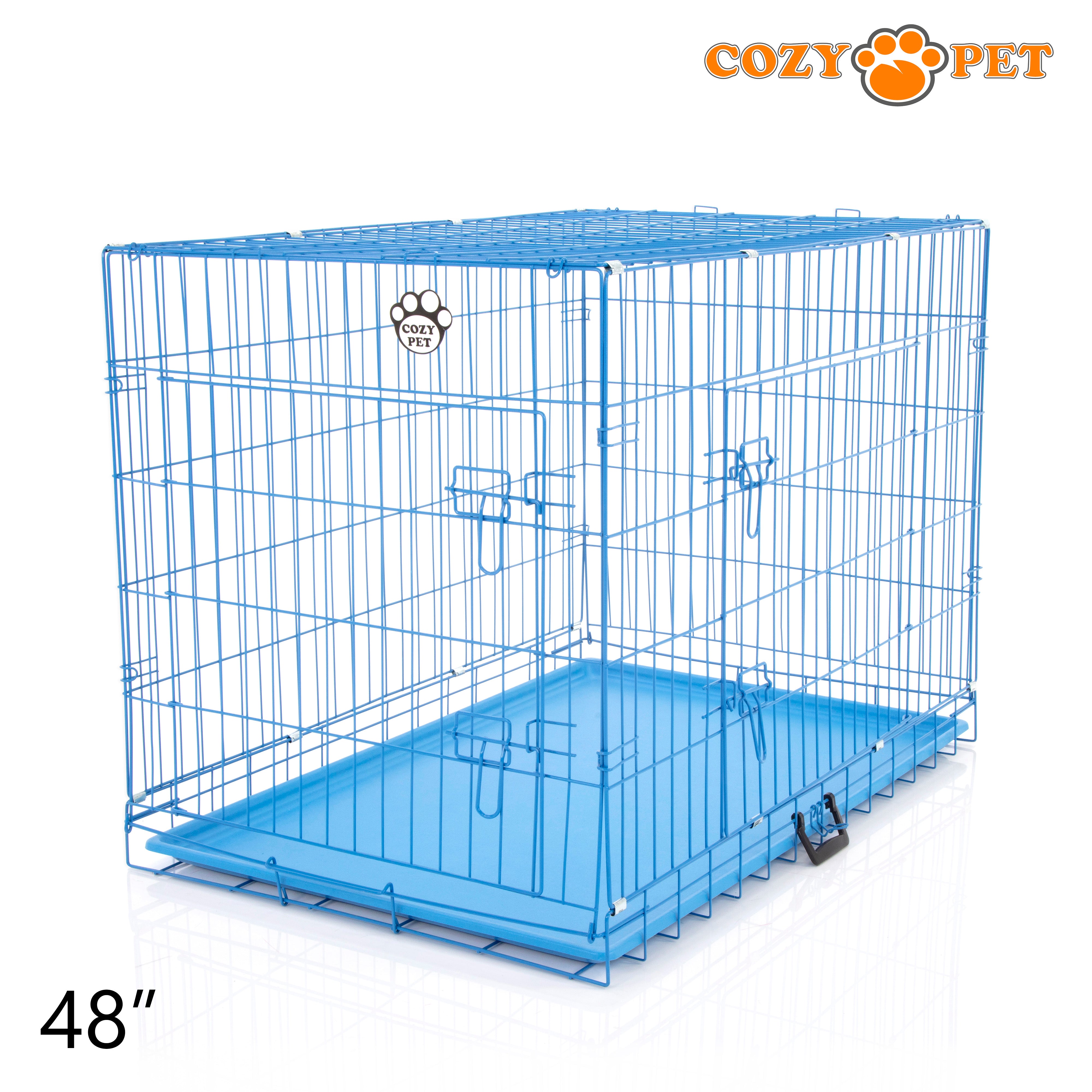 48" Cozy Pet Dog Cage in Blue with ABS Tray - DCP48BL