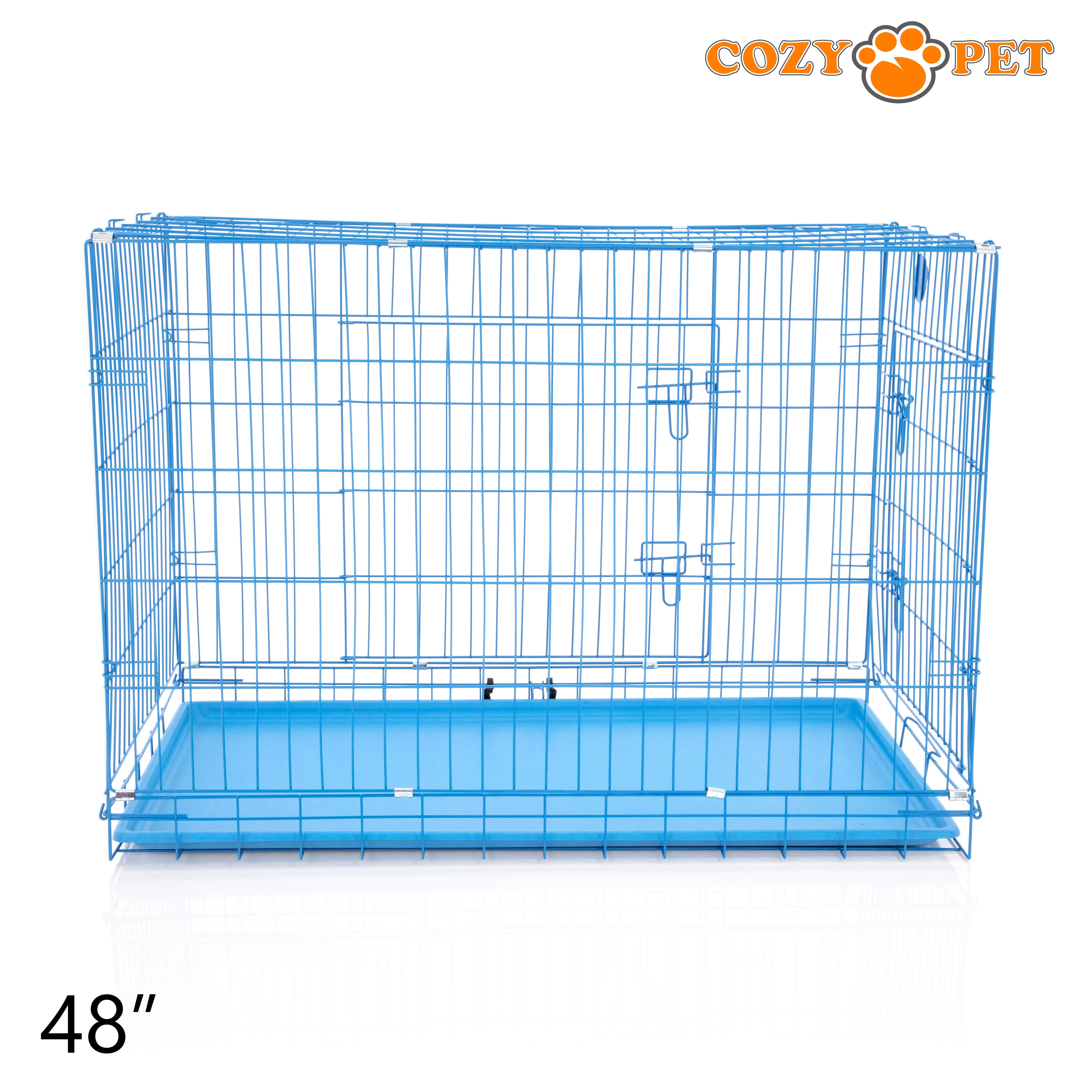 48" Cozy Pet Dog Cage in Blue with ABS Tray - DCP48BL