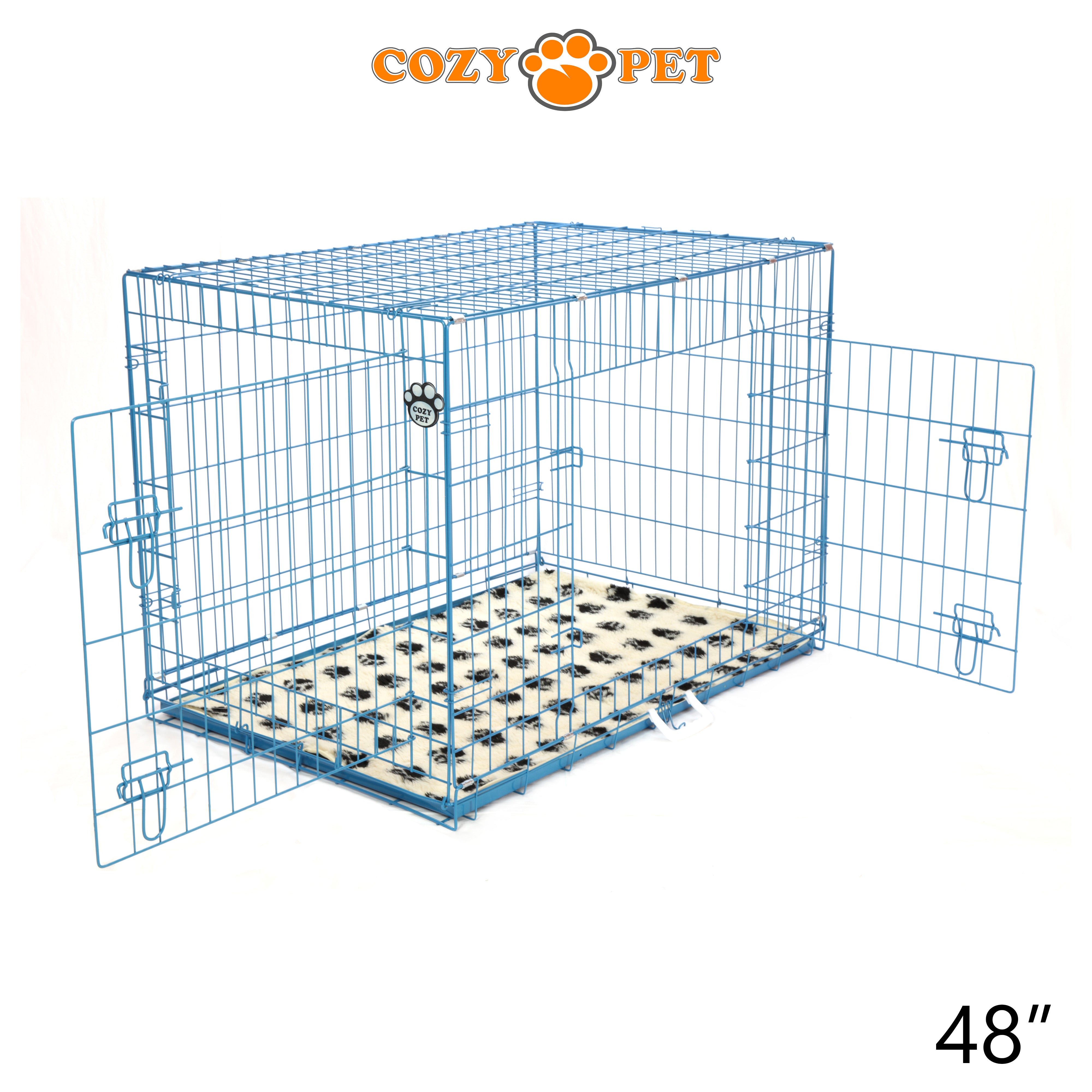 48" Cozy Pet Dog Cage in Blue with ABS Tray and Tailored Vet Bed - DCP48BL + VB48C