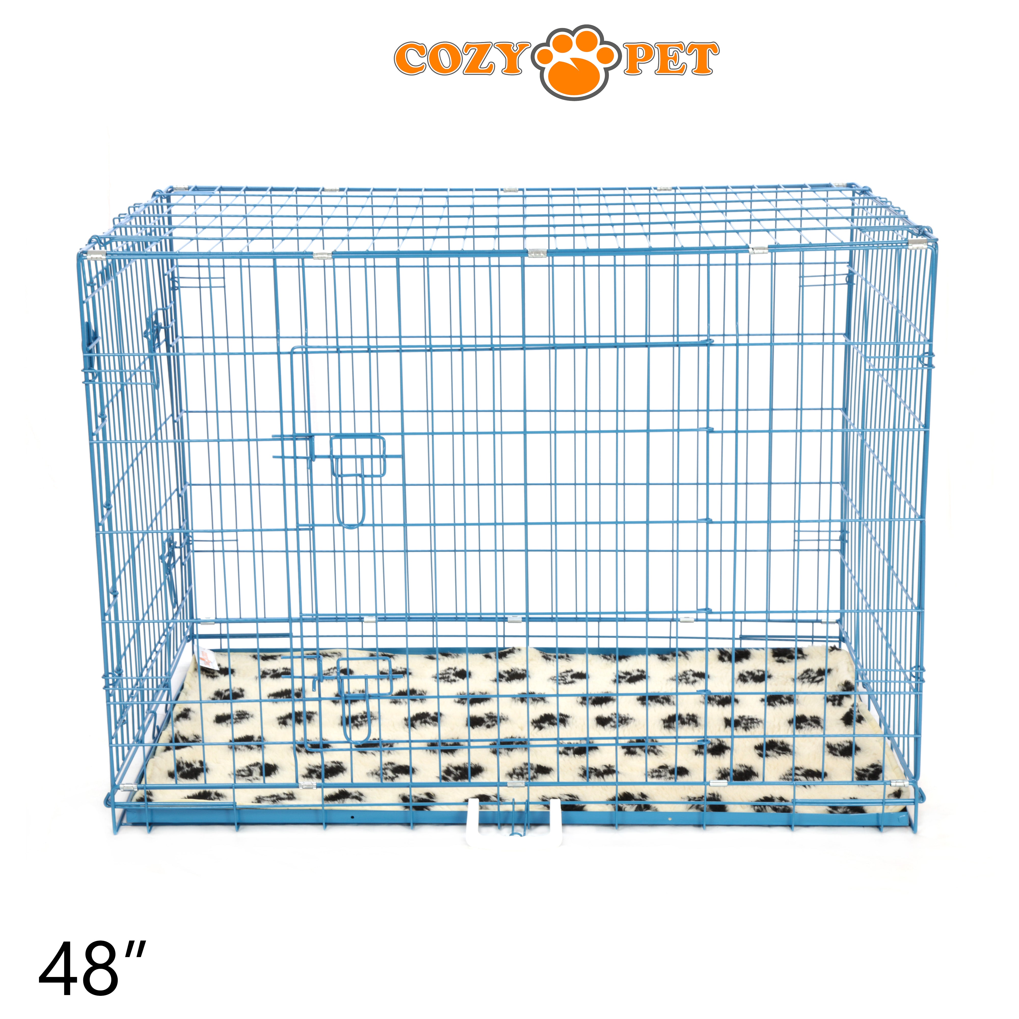 48" Cozy Pet Dog Cage in Blue with ABS Tray and Tailored Vet Bed - DCP48BL + VB48C