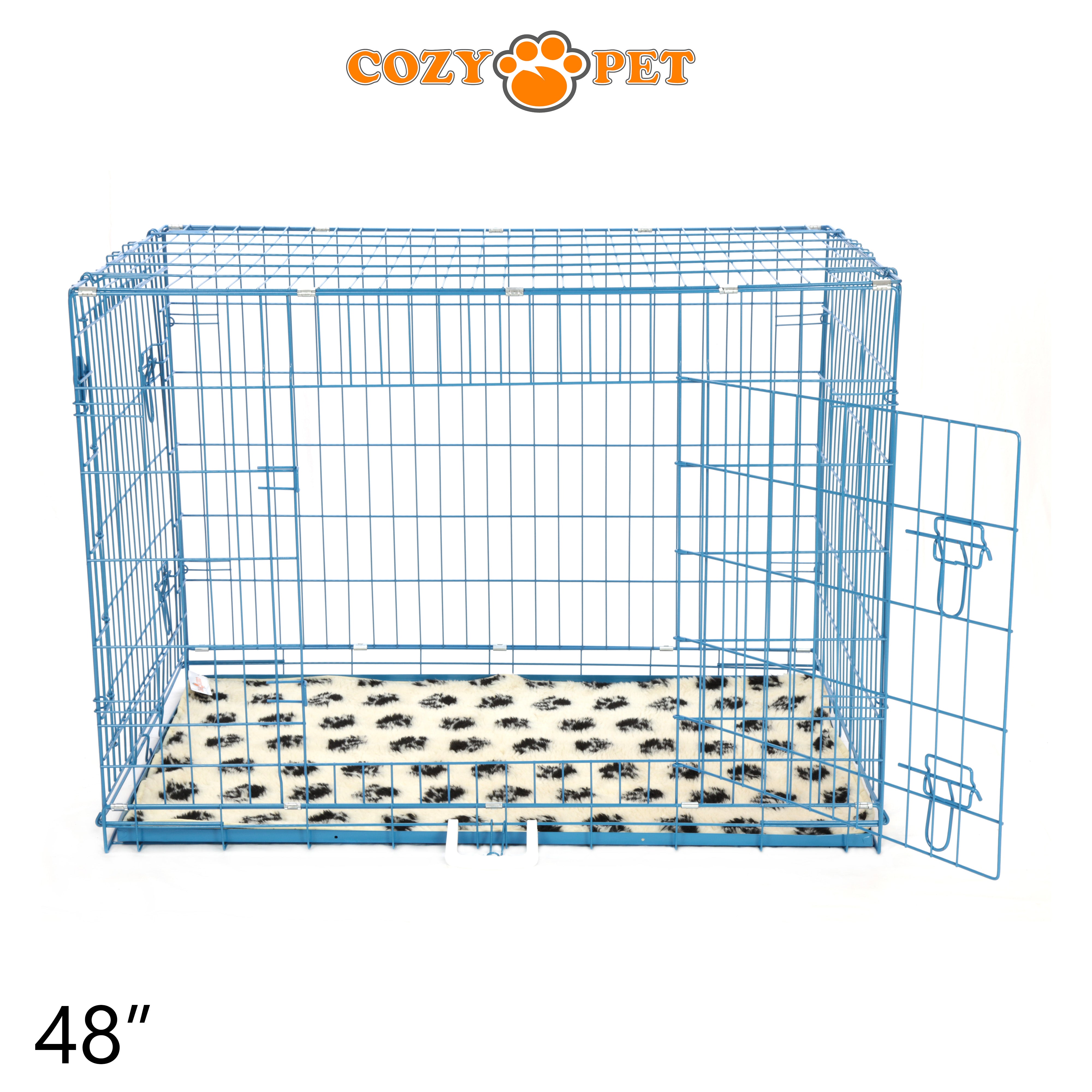 48" Cozy Pet Dog Cage in Blue with ABS Tray and Tailored Vet Bed - DCP48BL + VB48C