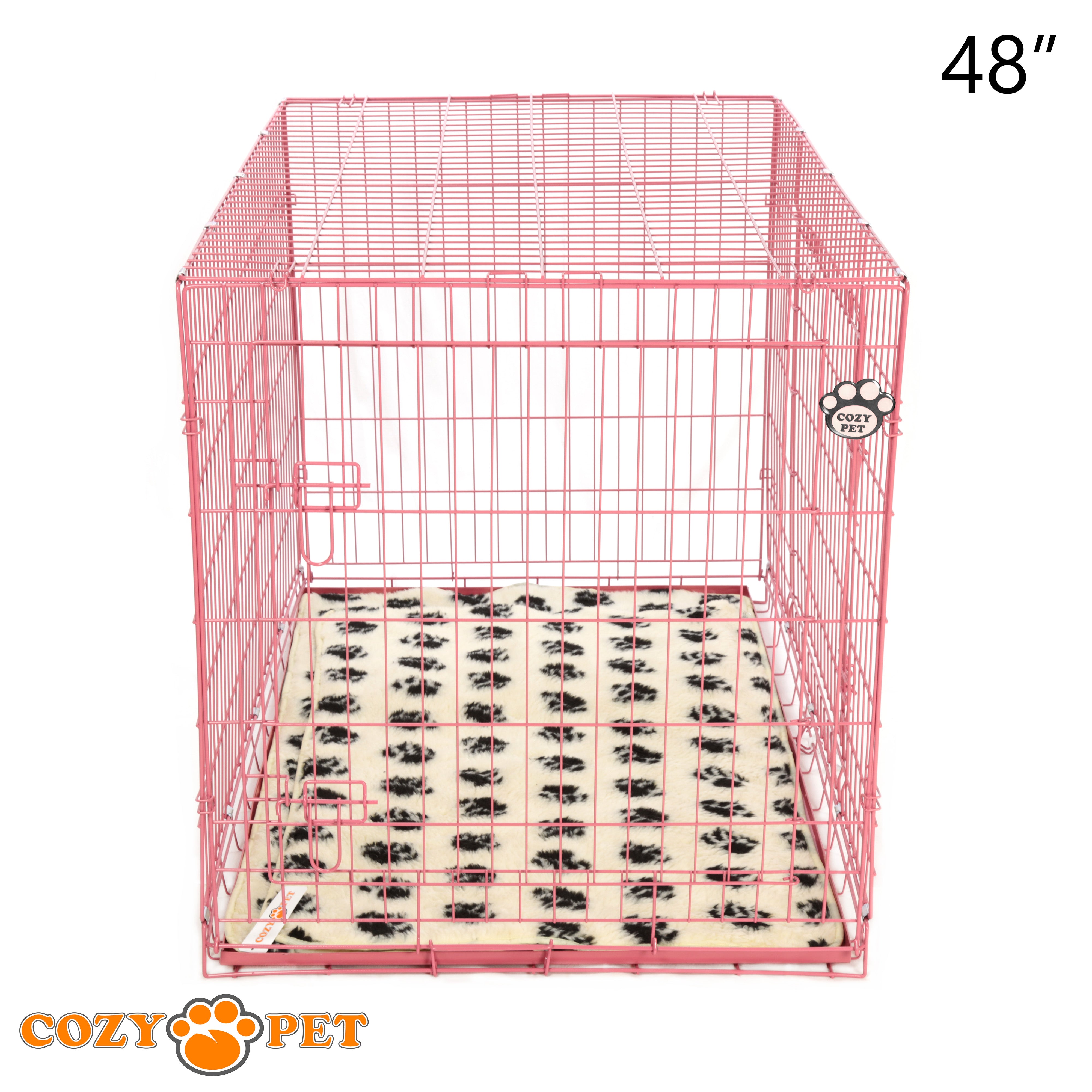 48" Cozy Pet Dog Cage in Pink with ABS Tray and Tailored Vet Bed - DCP48P + VB48C