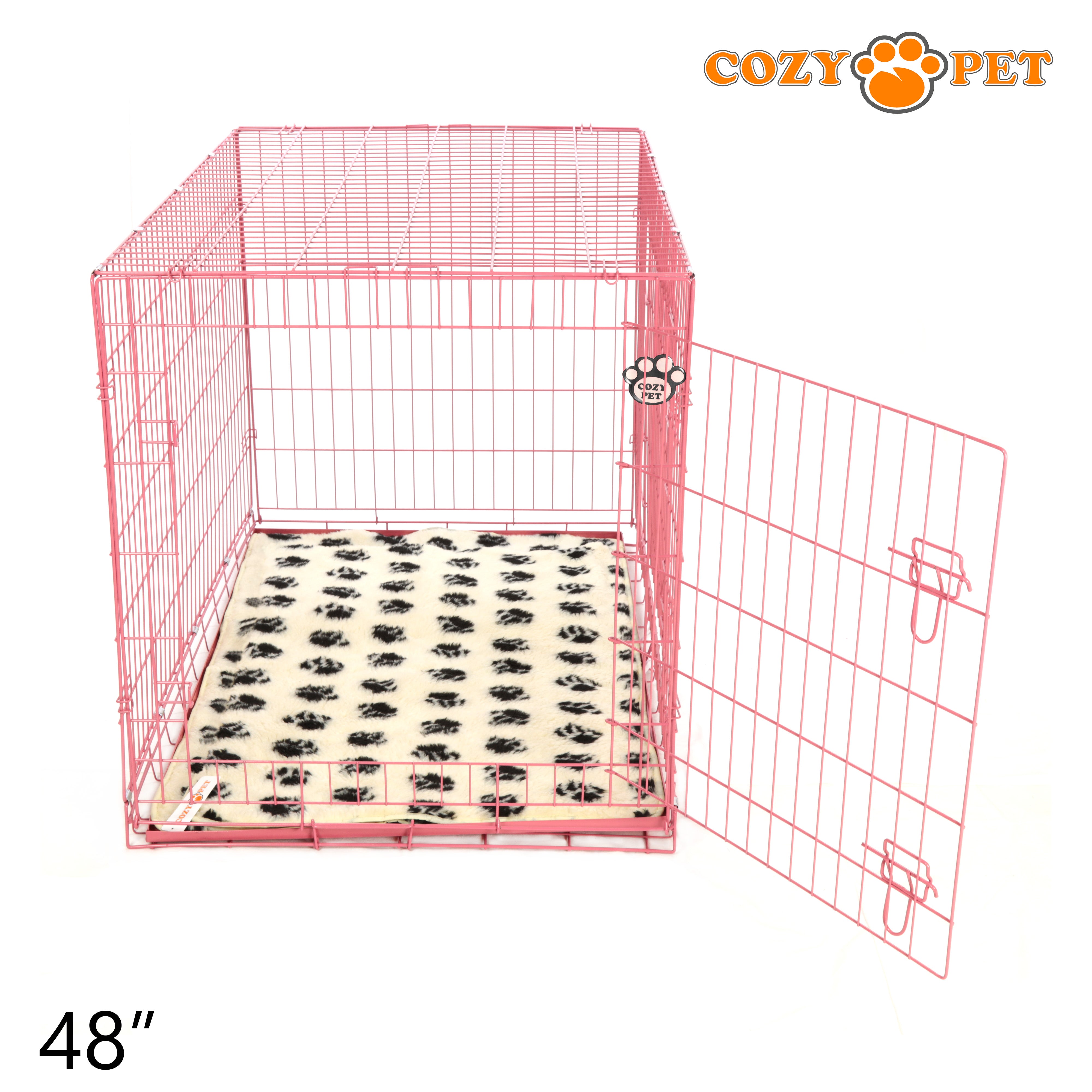 48" Cozy Pet Dog Cage in Pink with ABS Tray and Tailored Vet Bed - DCP48P + VB48C