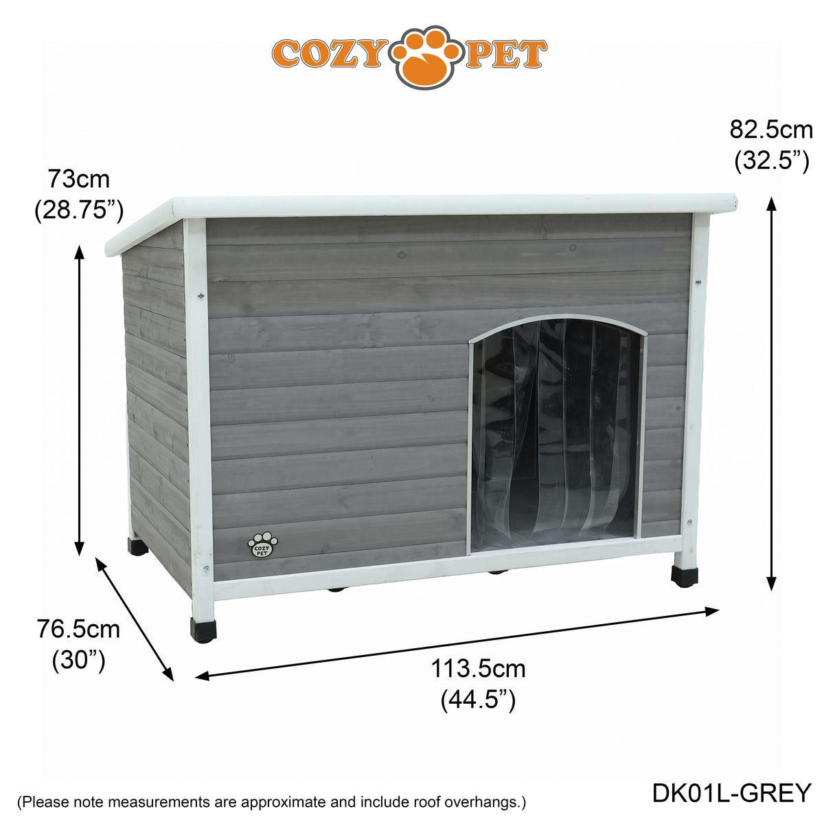 Cozy Pet Insulated Dog Kennel Grey - Size: Large - Model DK01L-GREY