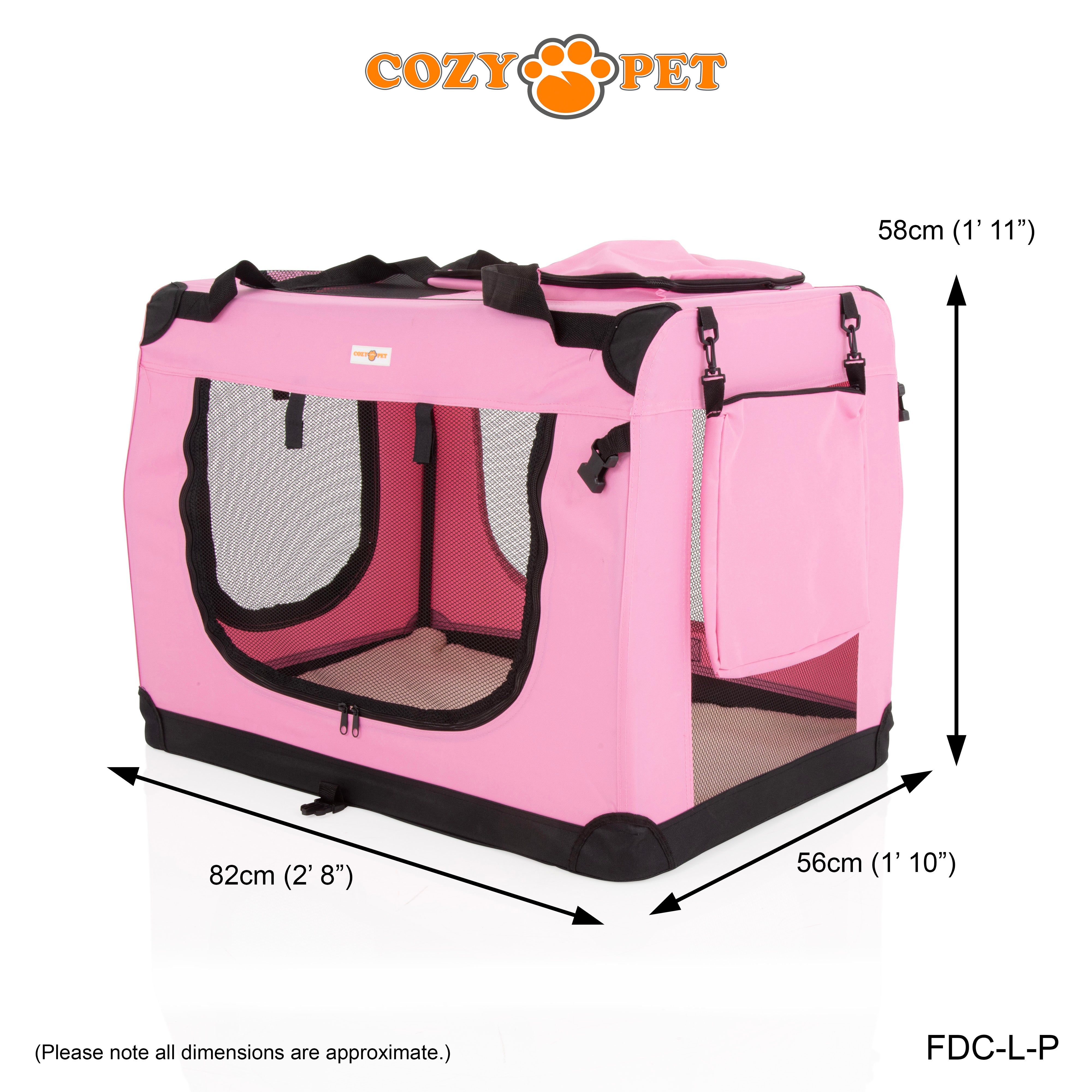 Fabric Dog Crate 82cm Pink by Cozy Pet Puppy Carrier Cat Travel Cage Rabbit Model: FDC-L-P - RET - Customer Return 30% Discount.