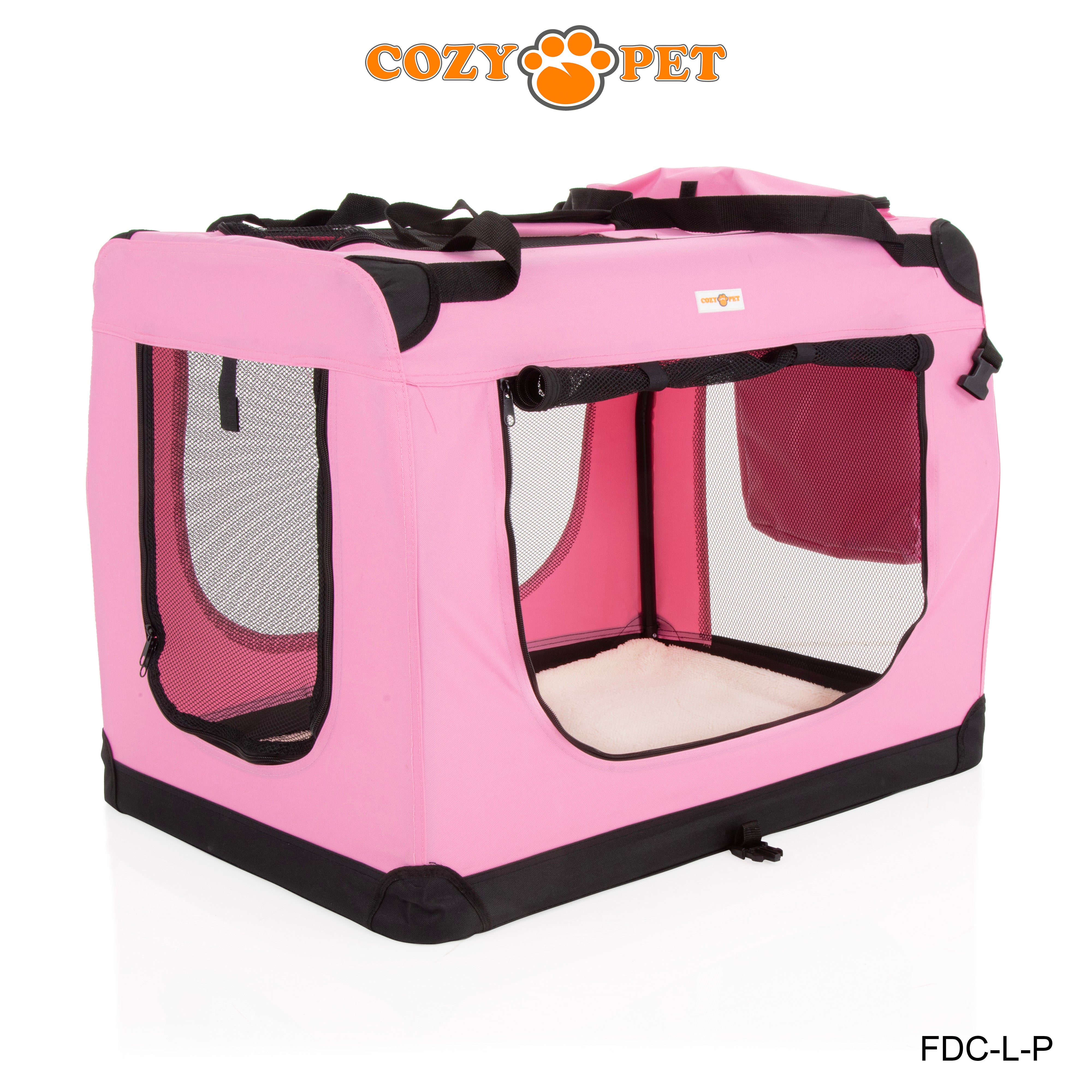 Fabric Dog Crate 82cm Pink by Cozy Pet Puppy Carrier Cat Travel Cage R