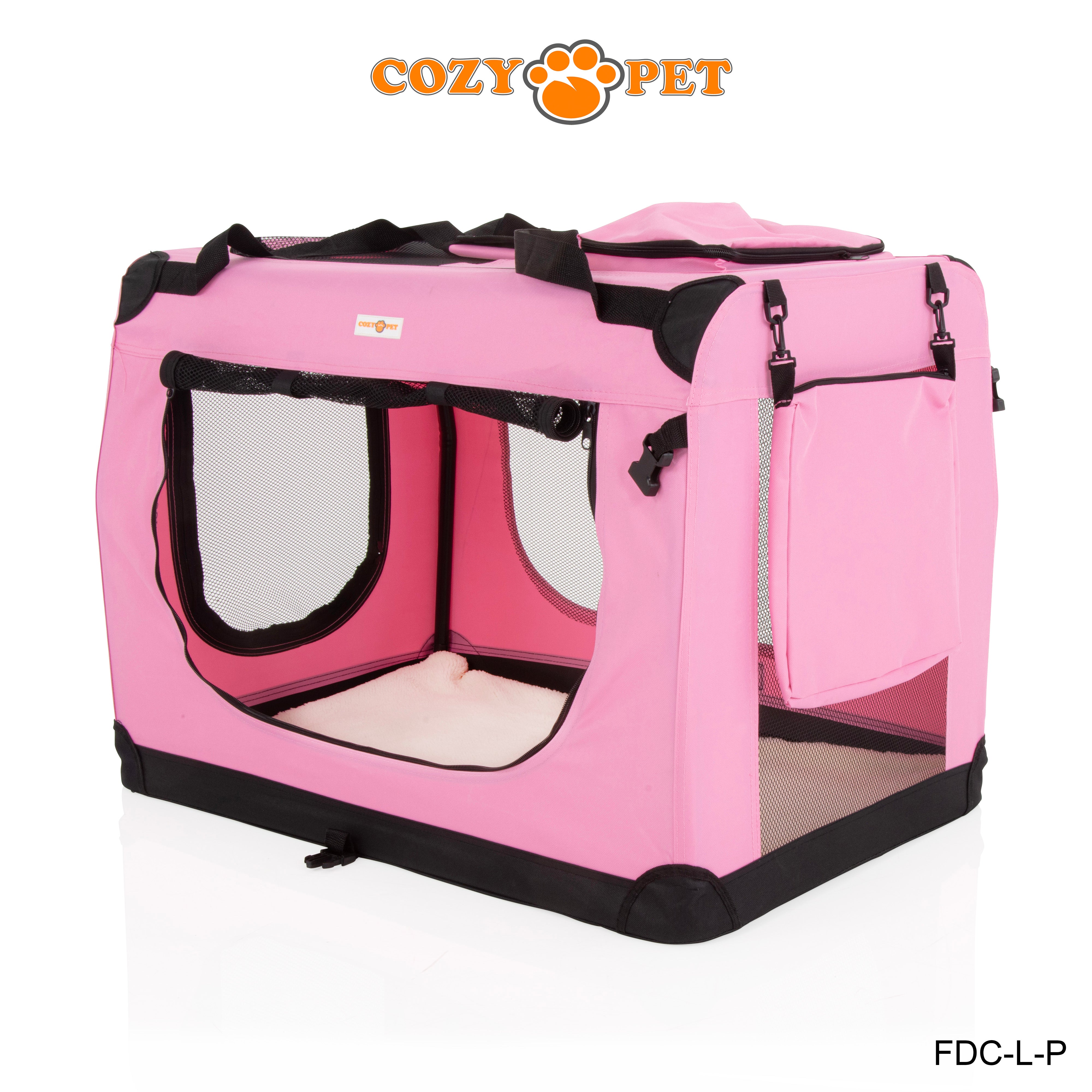 Fabric Dog Crate 82cm Pink by Cozy Pet Puppy Carrier Cat Travel Cage Rabbit Model: FDC-L-P - RET - Customer Return 30% Discount.