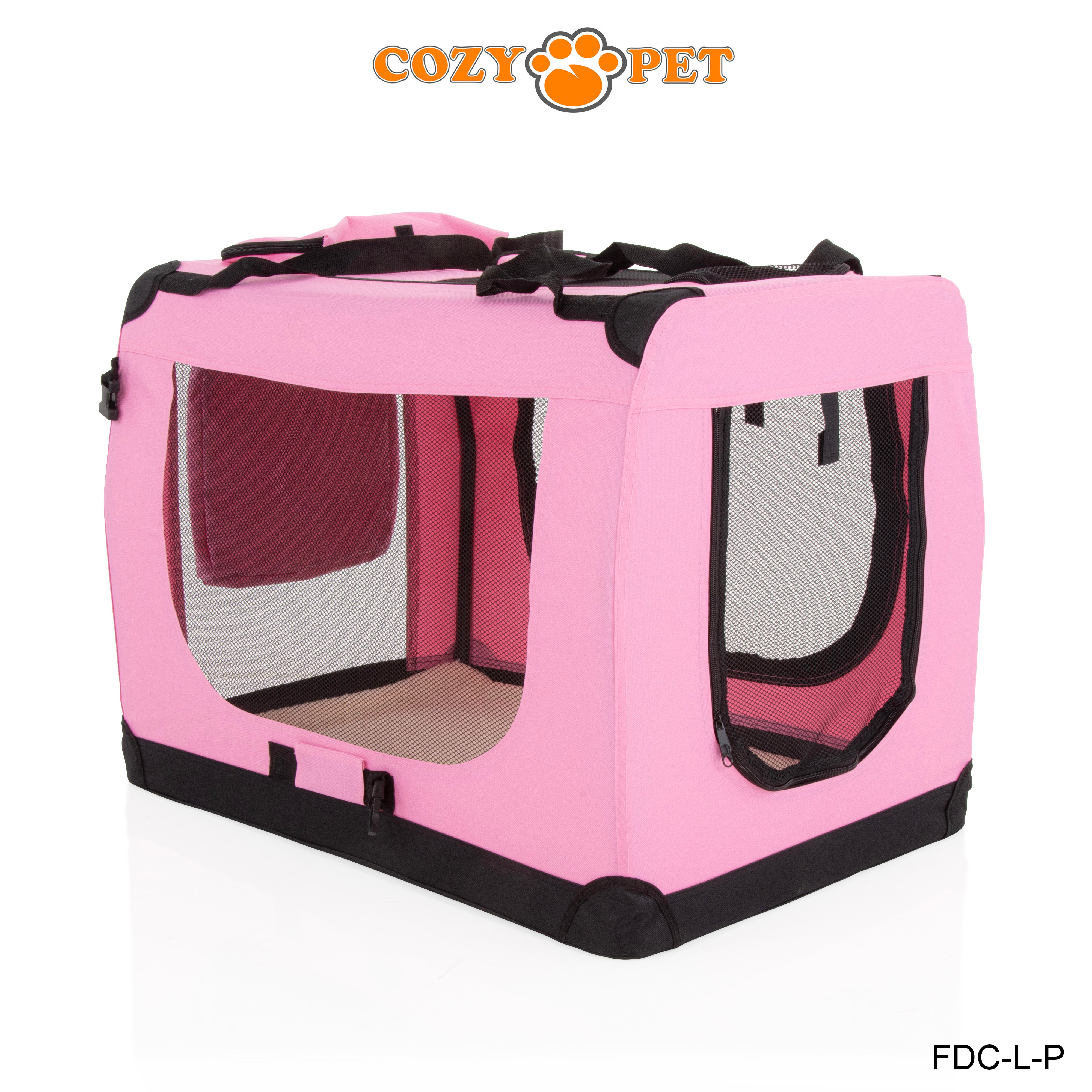 Fabric Dog Crate 82cm Pink by Cozy Pet Puppy Carrier Cat Travel Cage Rabbit Model: FDC-L-P - RET - Customer Return 30% Discount.