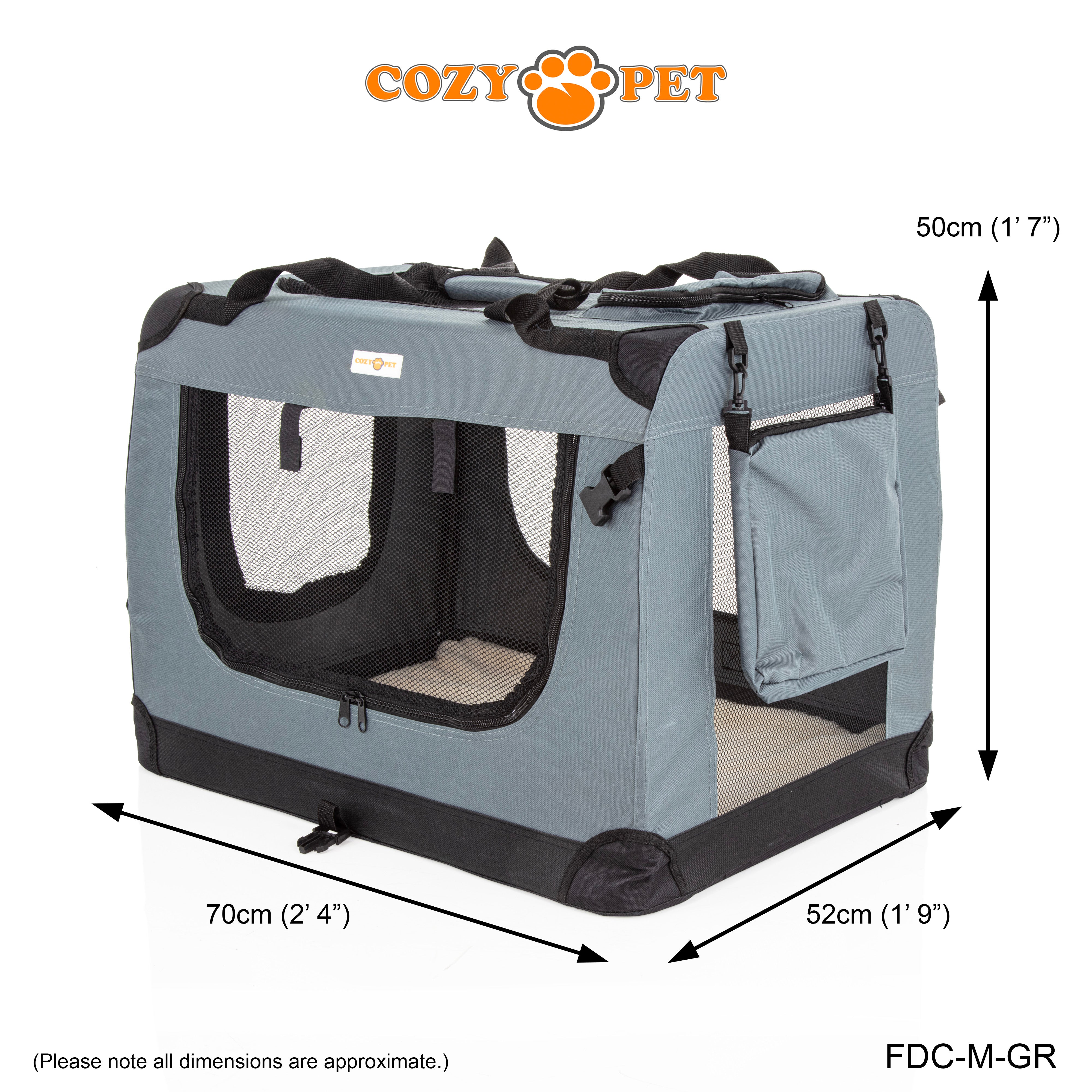 Fabric Dog Crate 70cm Grey by Cozy Pet Puppy Carrier Cat Travel Cage Rabbit Model: FDC-M-GR - RET - Customer Return 30% Discount.