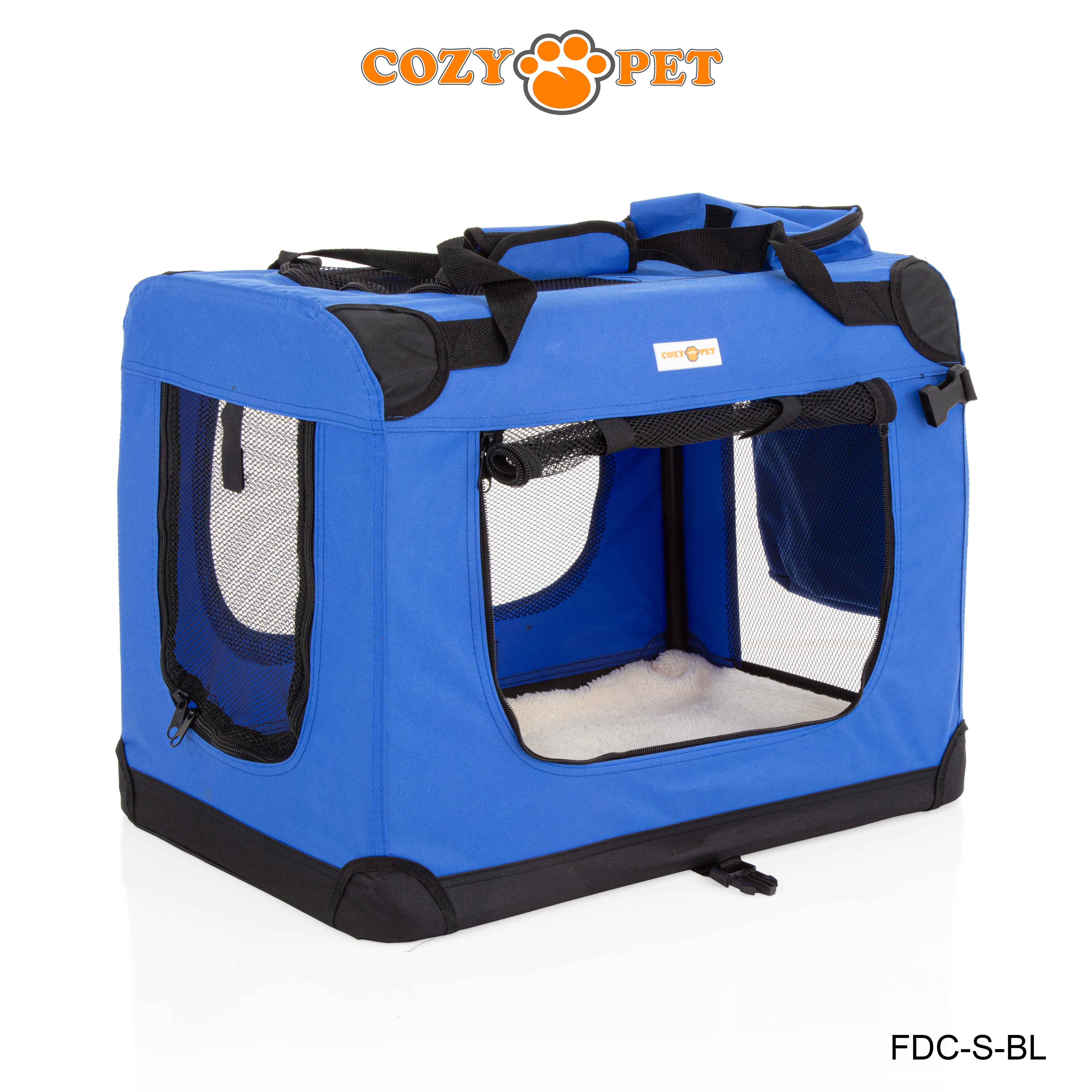 Fabric Dog Crate 60cm Blue by Cozy Pet Puppy Carrier Cat Travel Cage Rabbit Model: FDC-S-BL - RET - Customer Return 30% Discount.