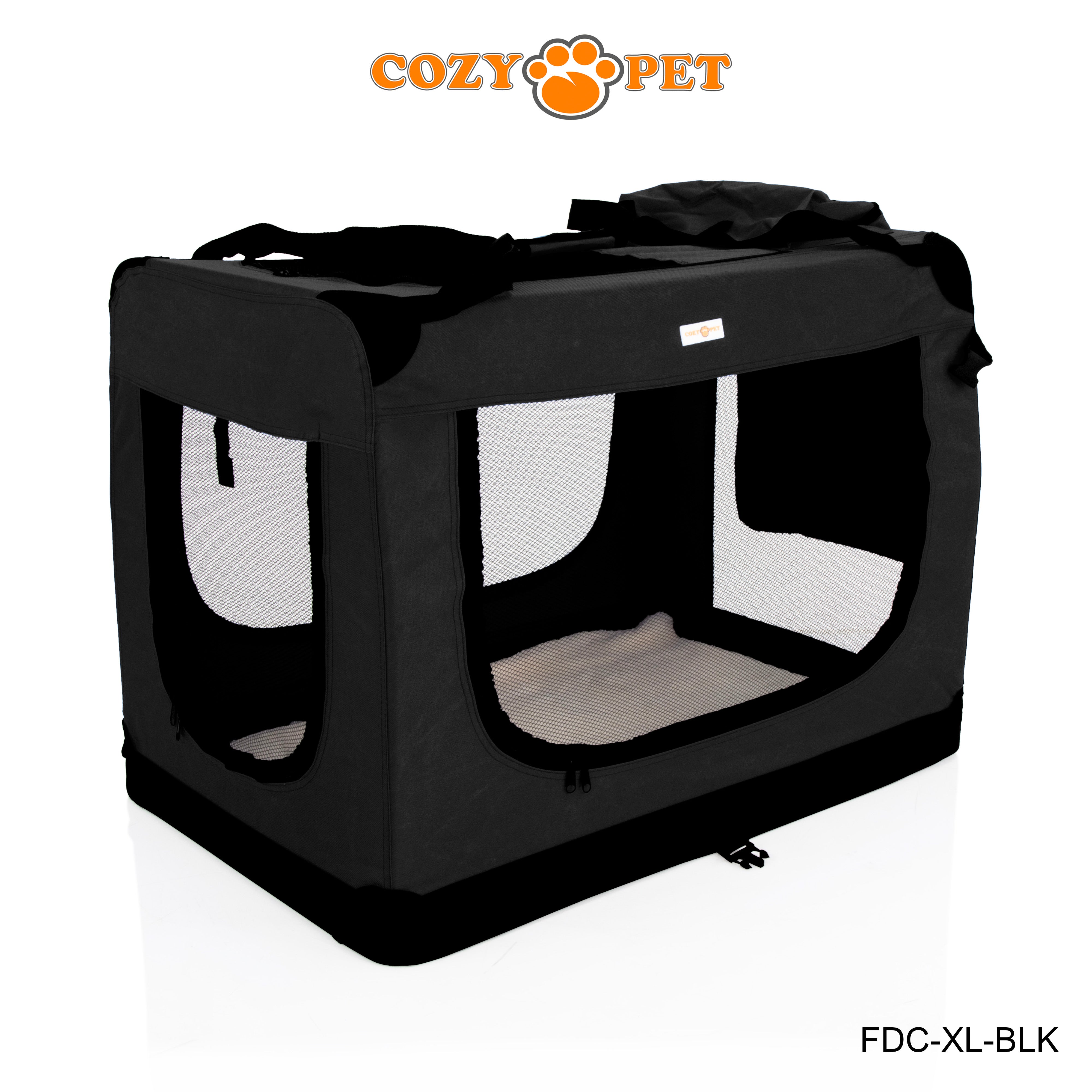 Fabric Dog Crate 90cm Black by Cozy Pet Puppy Carrier Cat Travel Cage