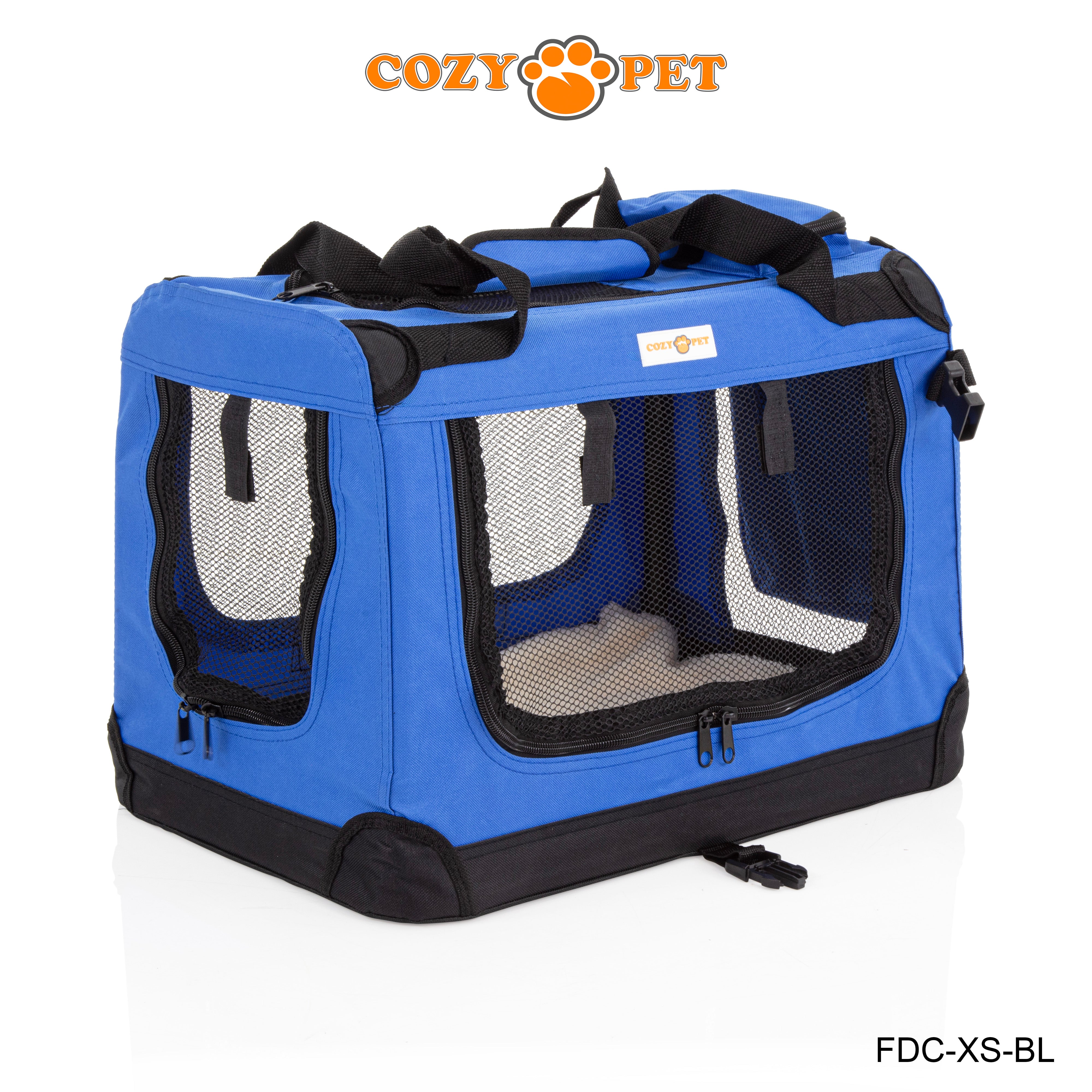 Fabric Dog Crate 50cm Blue by Cozy Pet Puppy Carrier Cat Travel Cage Rabbit Model: FDC-XS-BL - RET - Customer Return 30% Discount.