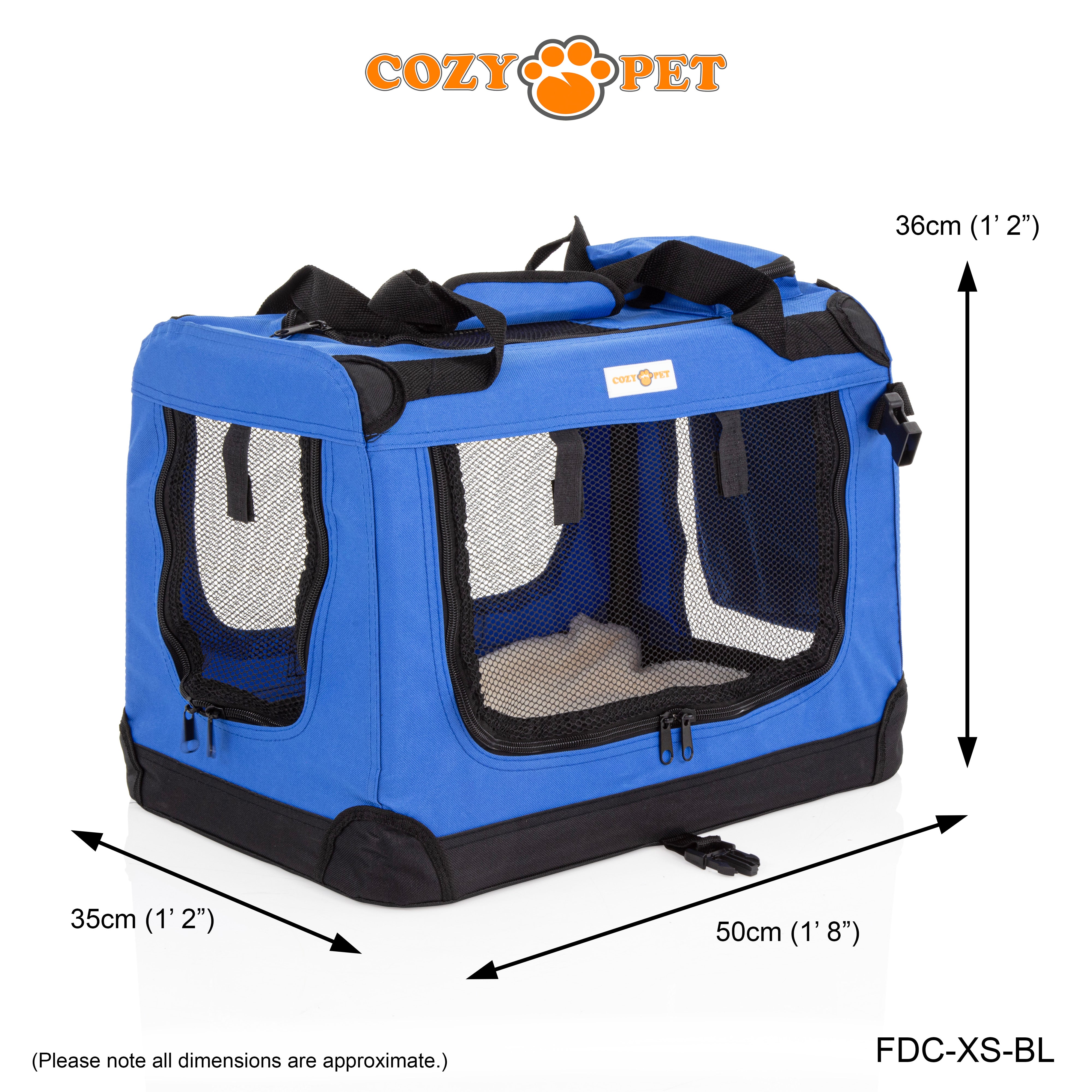 Fabric Dog Crate 50cm Blue by Cozy Pet Puppy Carrier Cat Travel Cage Rabbit Model: FDC-XS-BL - RET - Customer Return 30% Discount.