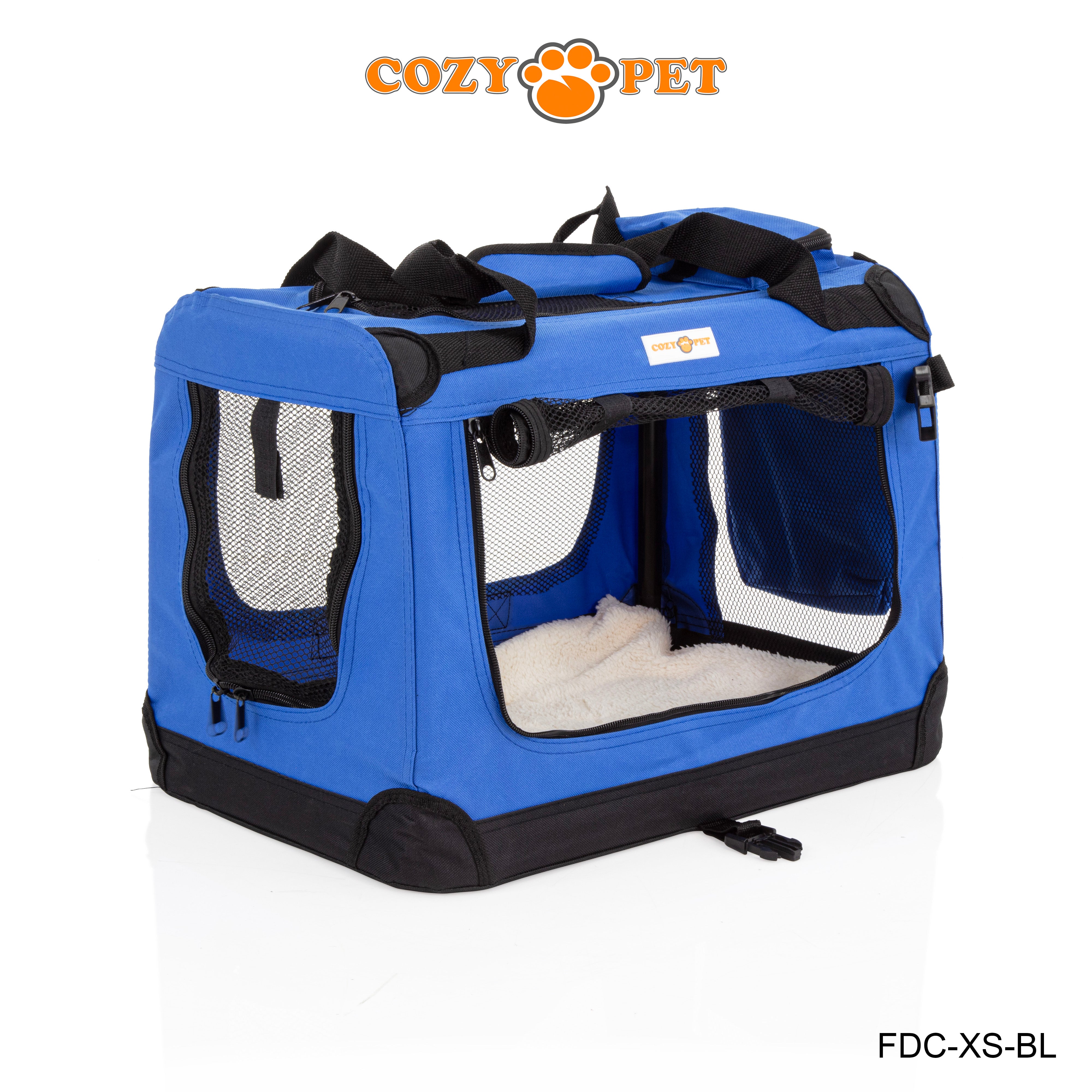 Fabric Dog Crate 50cm Blue by Cozy Pet Puppy Carrier Cat Travel Cage Rabbit Model: FDC-XS-BL - RET - Customer Return 30% Discount.