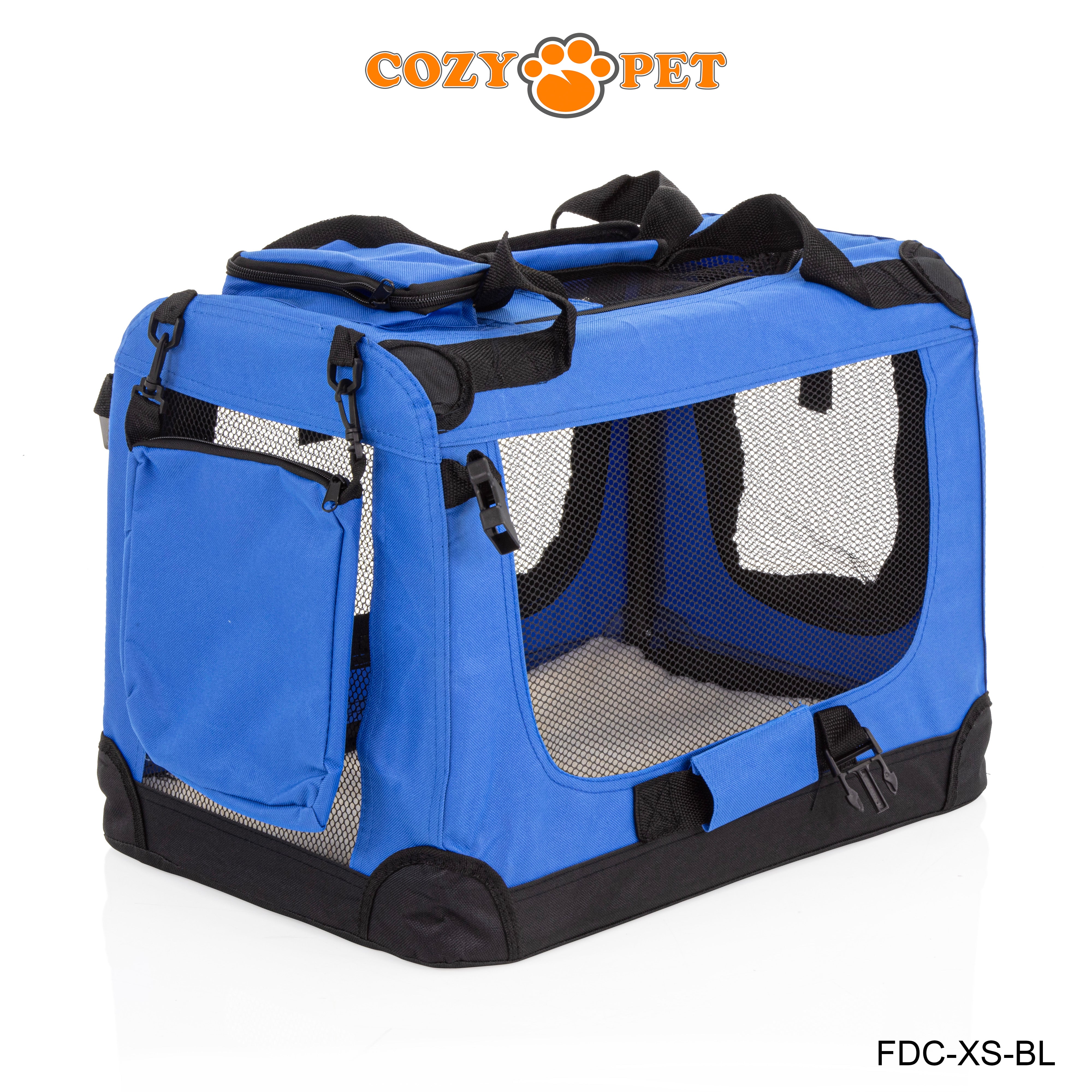 Fabric Dog Crate 50cm Blue by Cozy Pet Puppy Carrier Cat Travel Cage Rabbit Model: FDC-XS-BL - RET - Customer Return 30% Discount.